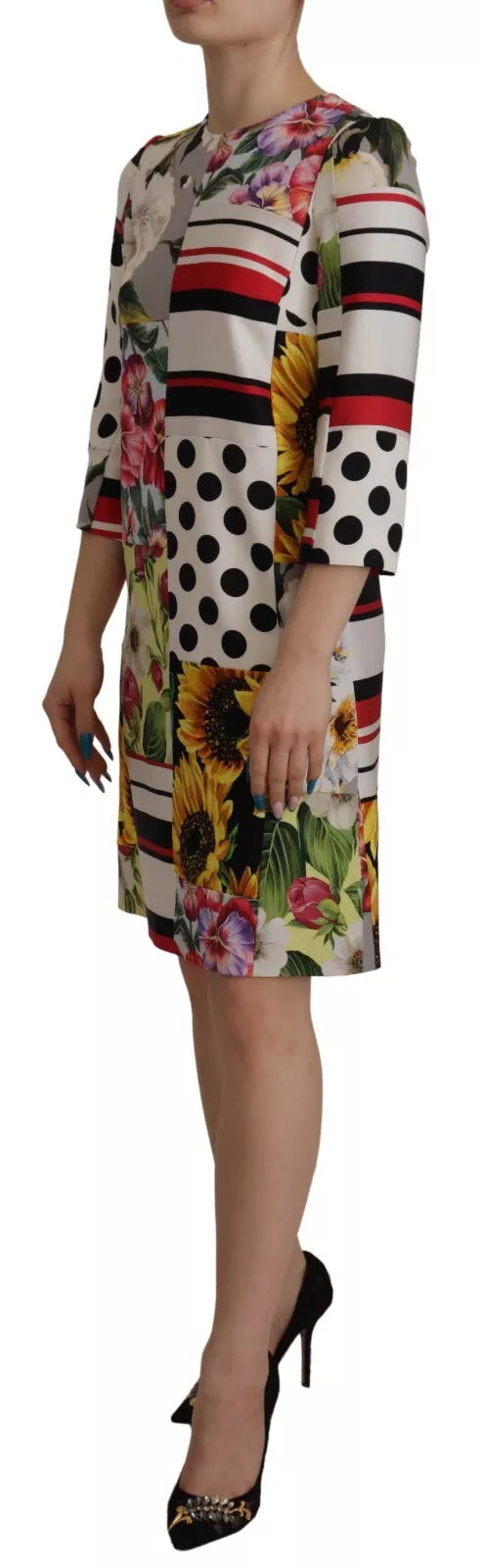 Dolce & Gabbana Multicolor Pachwork Charmeuse Floral Shift Women's Dress (Pre-Owned)