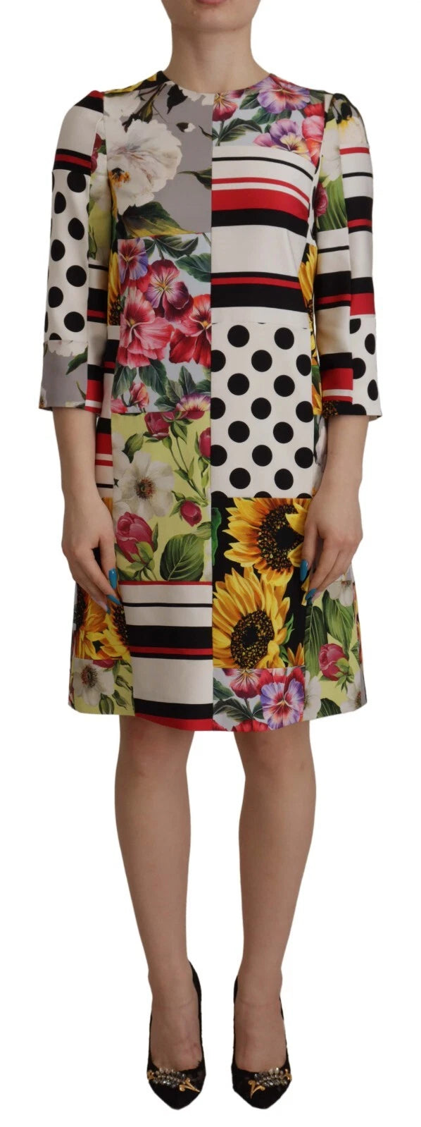 Dolce & Gabbana Multicolor Pachwork Charmeuse Floral Shift Women's Dress (Pre-Owned)
