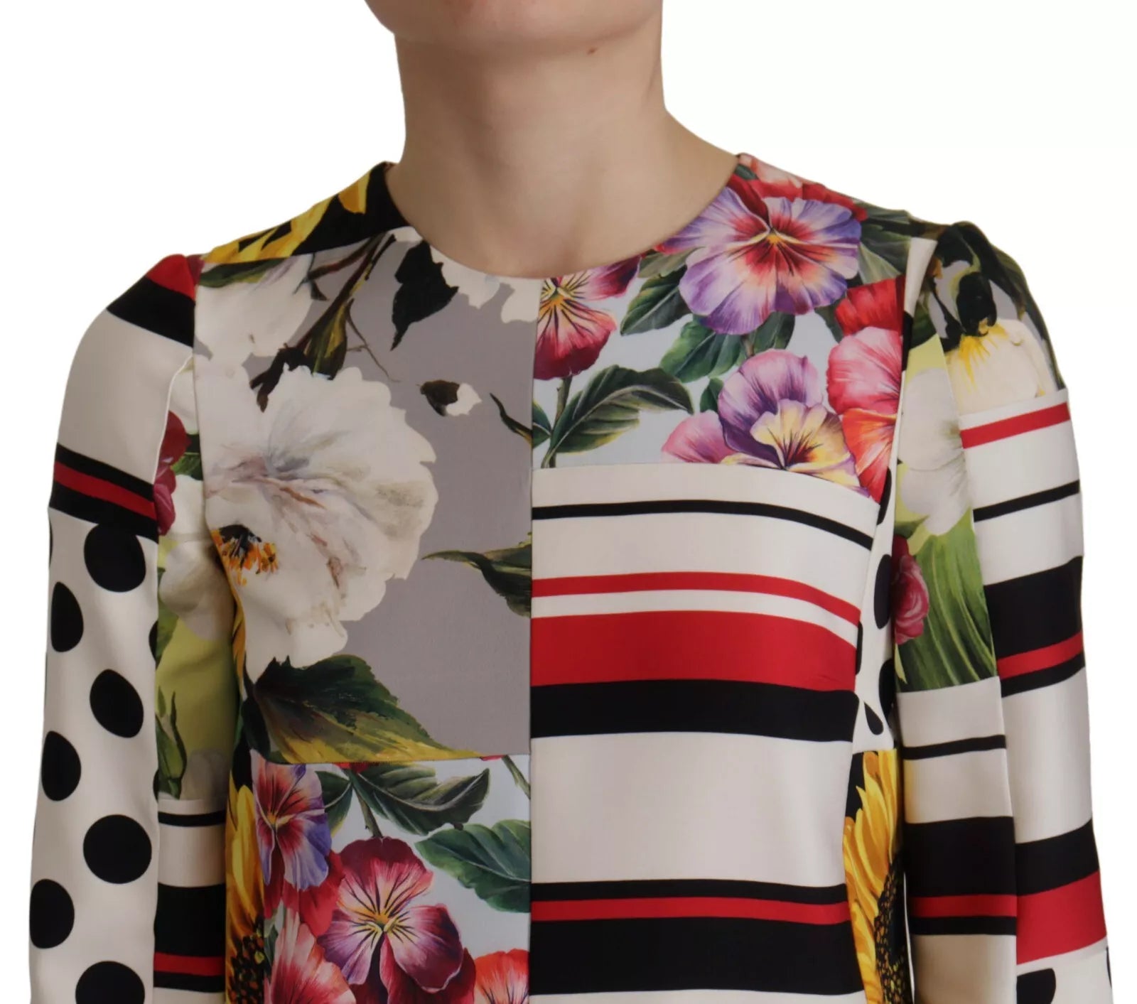 Dolce & Gabbana Multicolor Pachwork Charmeuse Floral Shift Women's Dress (Pre-Owned)
