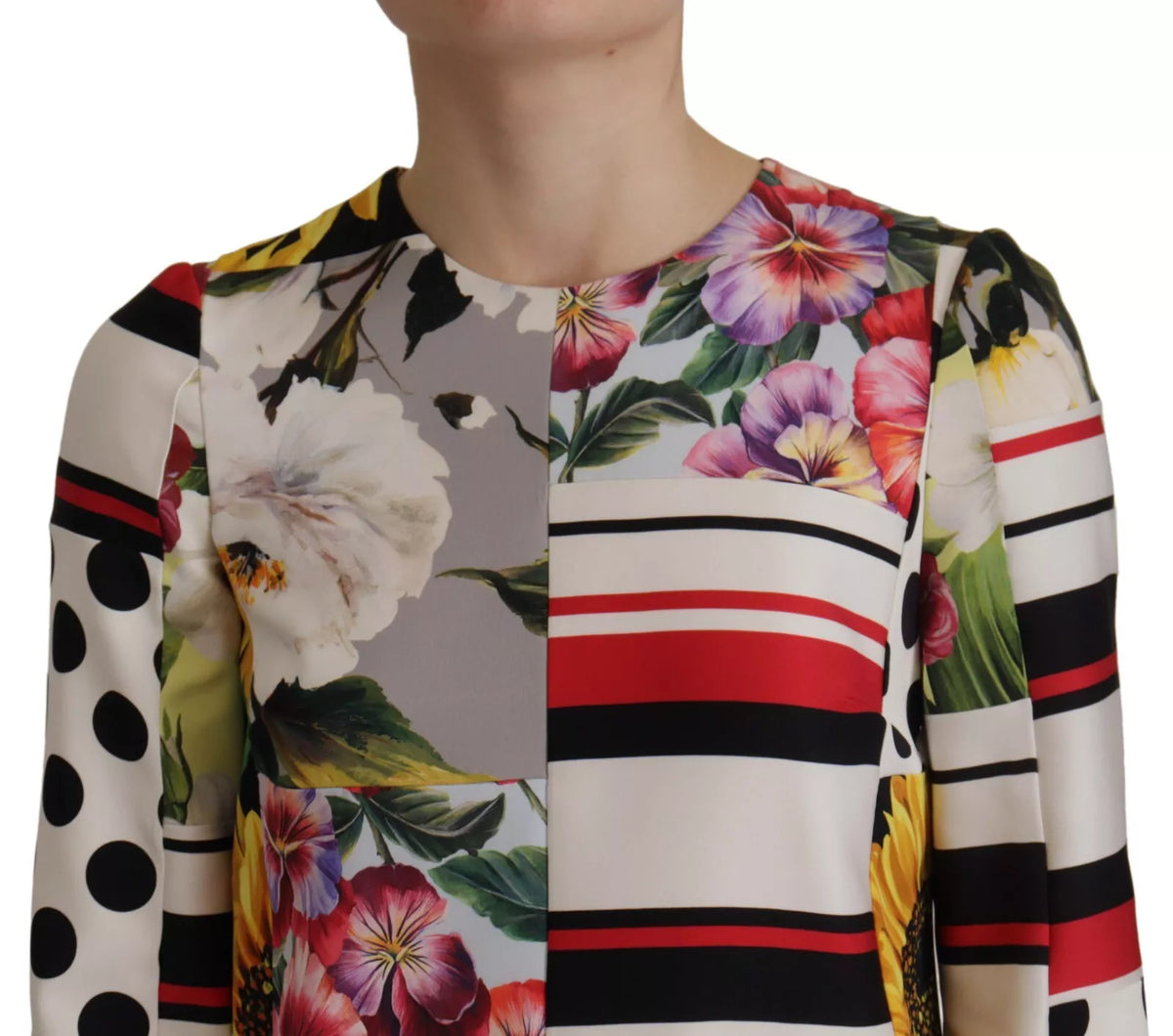 Dolce & Gabbana Multicolor Pachwork Charmeuse Floral Shift Women's Dress (Pre-Owned)