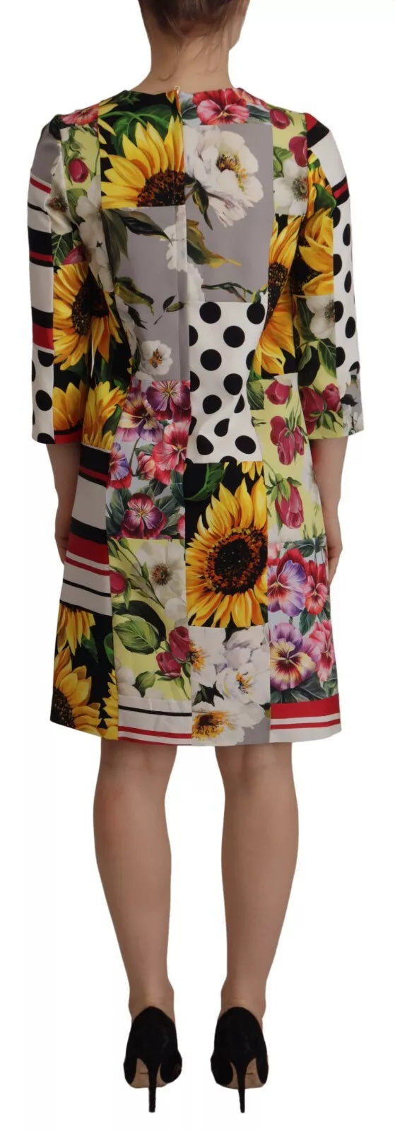 Dolce & Gabbana Multicolor Pachwork Charmeuse Floral Shift Women's Dress (Pre-Owned)