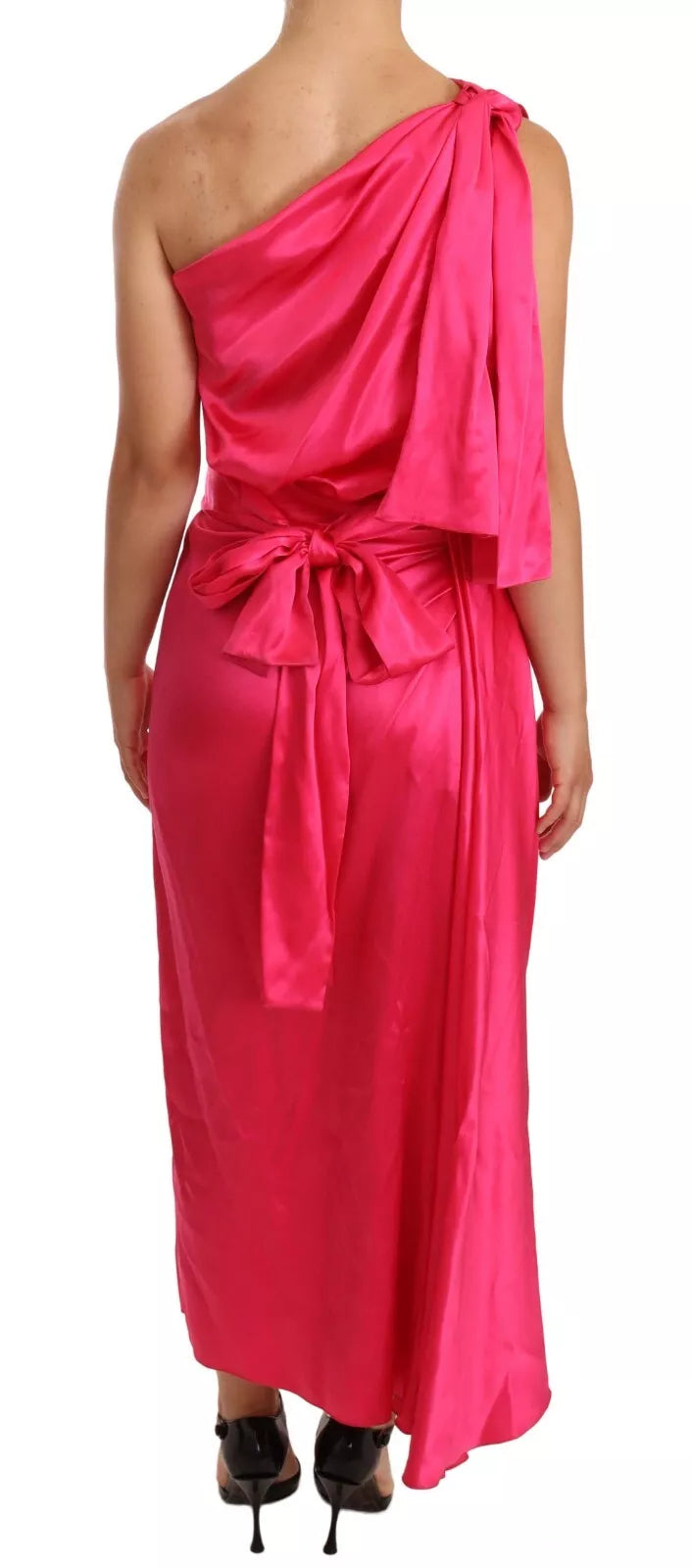 Dolce & Gabbana Pink Sheath Silk Bow Open Shoulder Women's Dress (Pre-Owned)