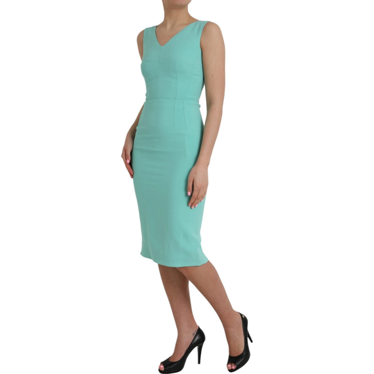 Dolce & Gabbana Green Viscose Sleeveless Sheath Midi Women's Dress (Pre-Owned)