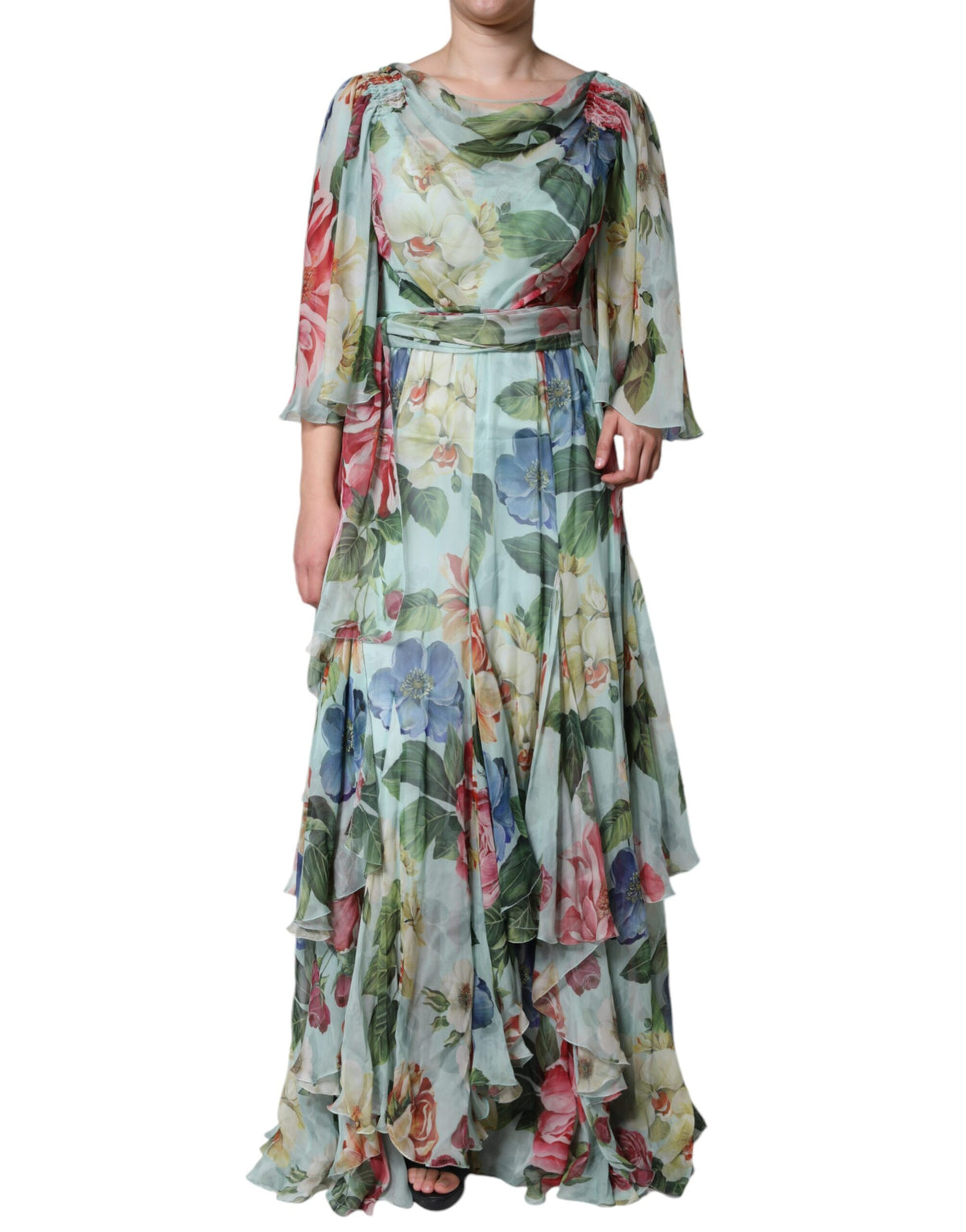 dolce gabbana blue floral dress & Print Tiered Long Maxi Style:F122LS1538 91% silk/9% elastane FABULOUS linen dresses Gwenyth Crepe de Chine