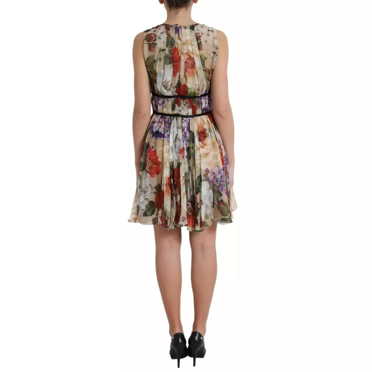 Dolce & Gabbana Beige Floral Sleeveless A-line Mini Women's Dress (Pre-Owned)