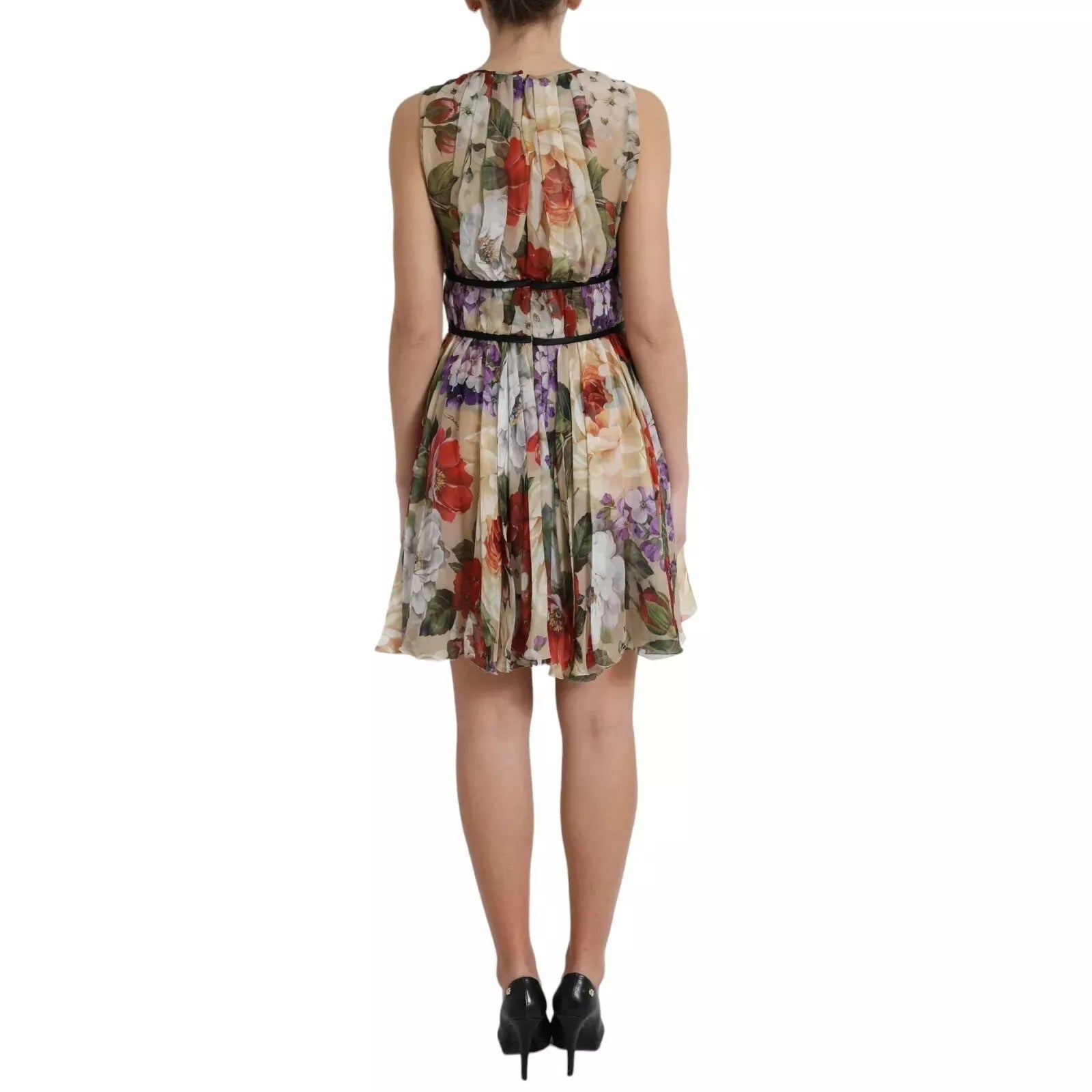 Dolce & Gabbana Beige Floral Sleeveless A-line Mini Women's Dress (Pre-Owned)