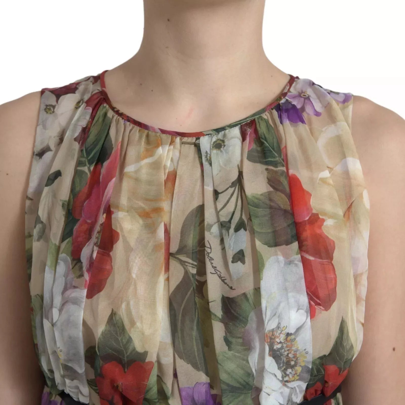 Dolce & Gabbana Beige Floral Sleeveless A-line Mini Women's Dress (Pre-Owned)