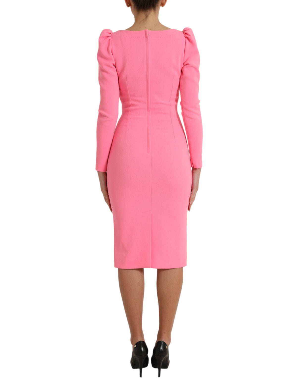 Dolce & Gabbana Pink Polyester Long Sleeves Sheath Midi Women's Dress (Pre-Owned)