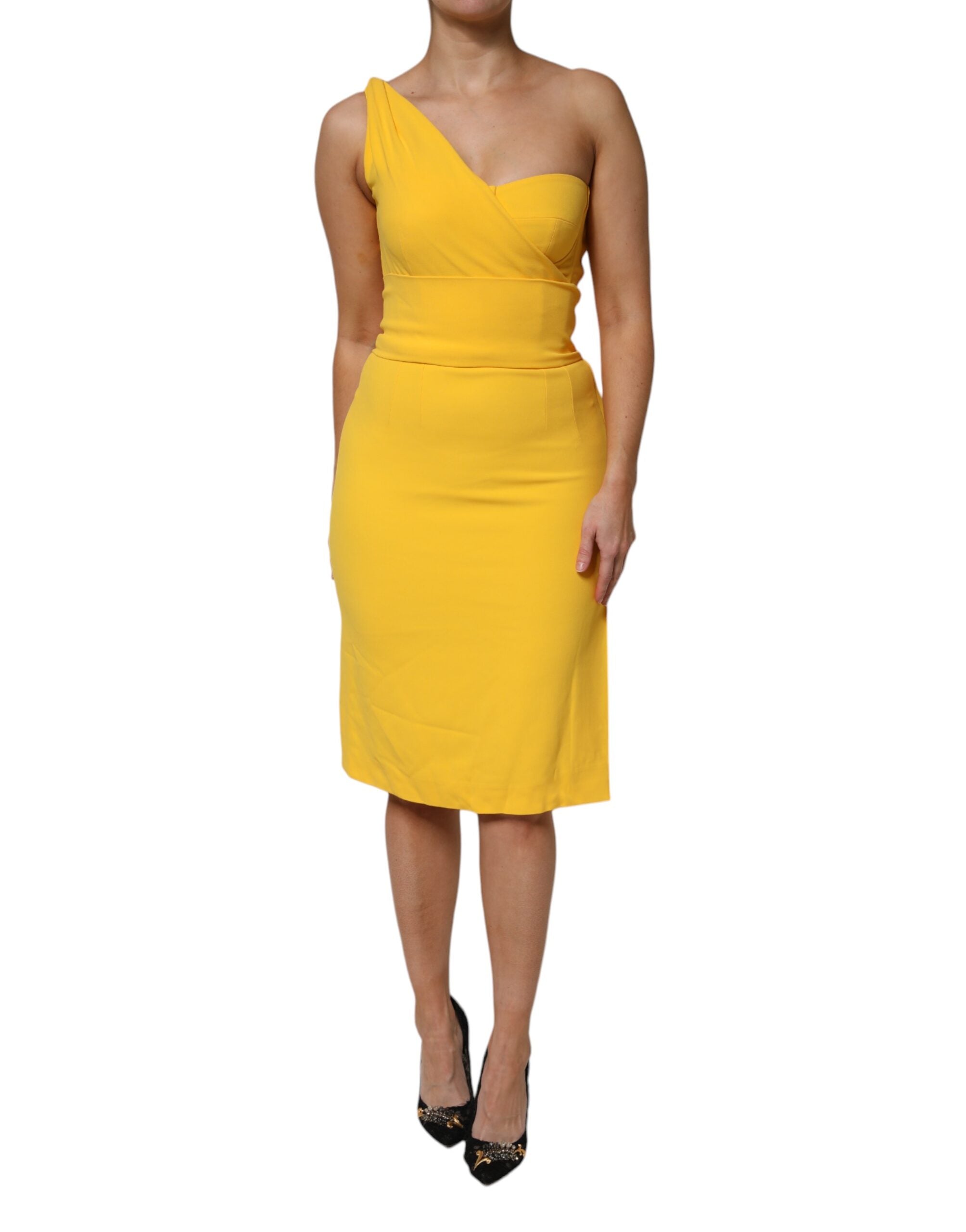 Dolce & Gabbana Yellow One Shoulder Side Slit Sheath Women's Dress (Pre-Owned)