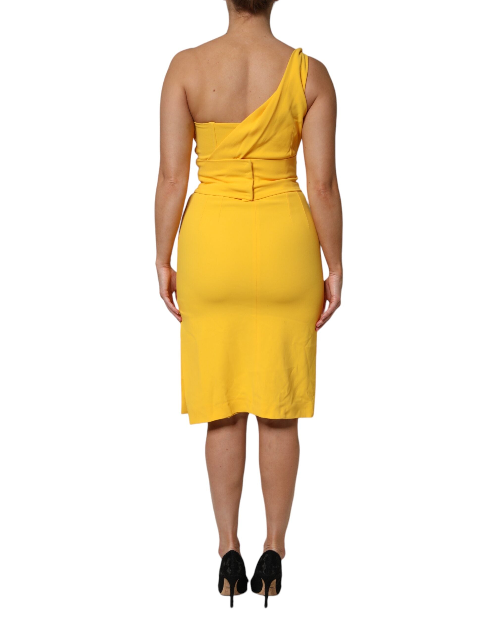 Dolce & Gabbana Yellow One Shoulder Side Slit Sheath Women's Dress (Pre-Owned)