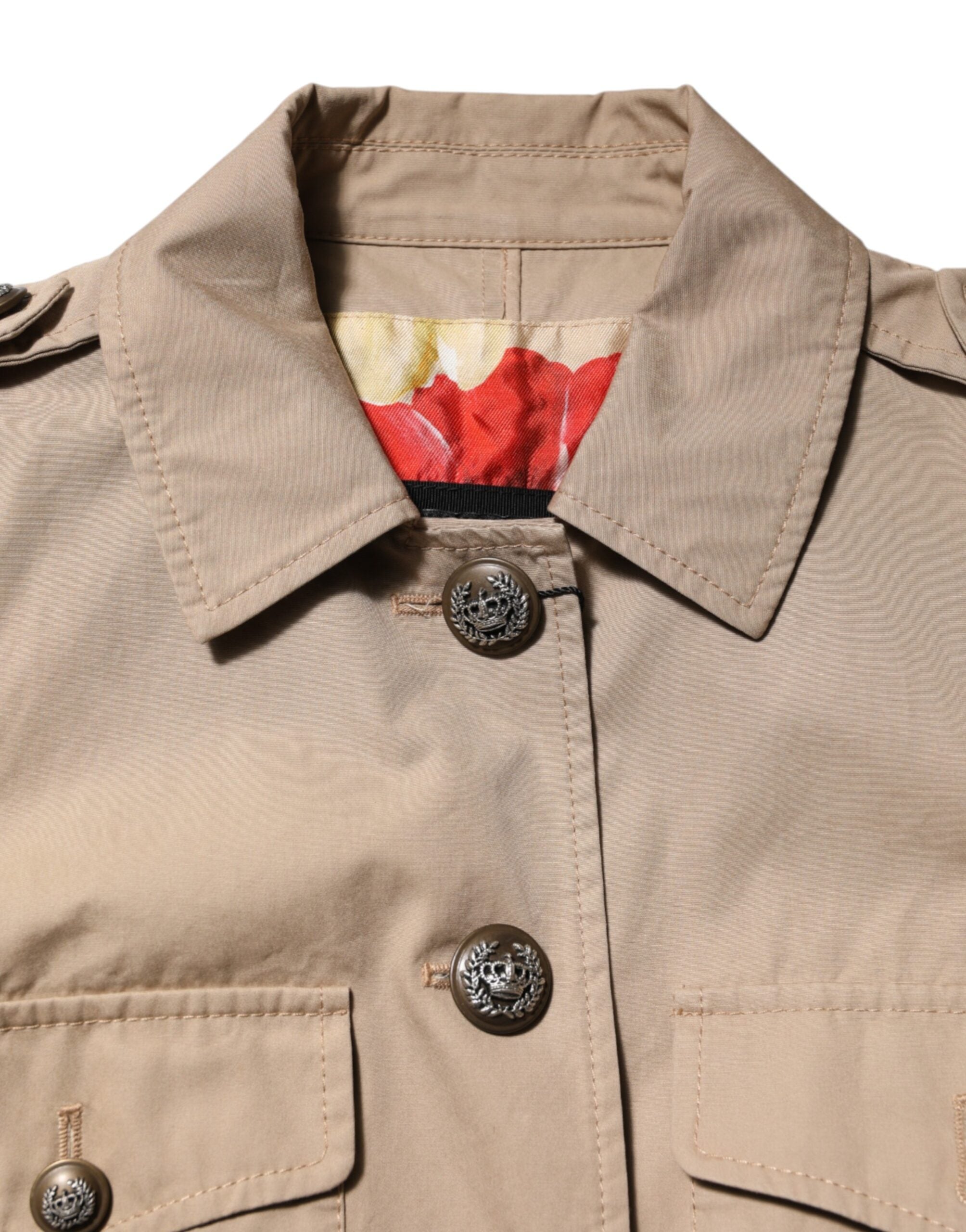Dolce & Gabbana Beige Cotton Button Up Fitted Cropped Women's Jacket (Pre-Owned)