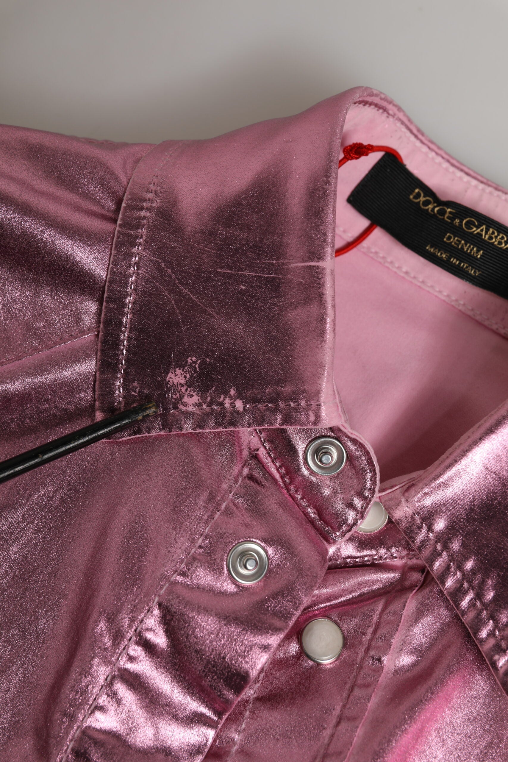 Dolce & Gabbana Pink Cotton Stretch Collared Cropped Women's Jacket (Pre-Owned)