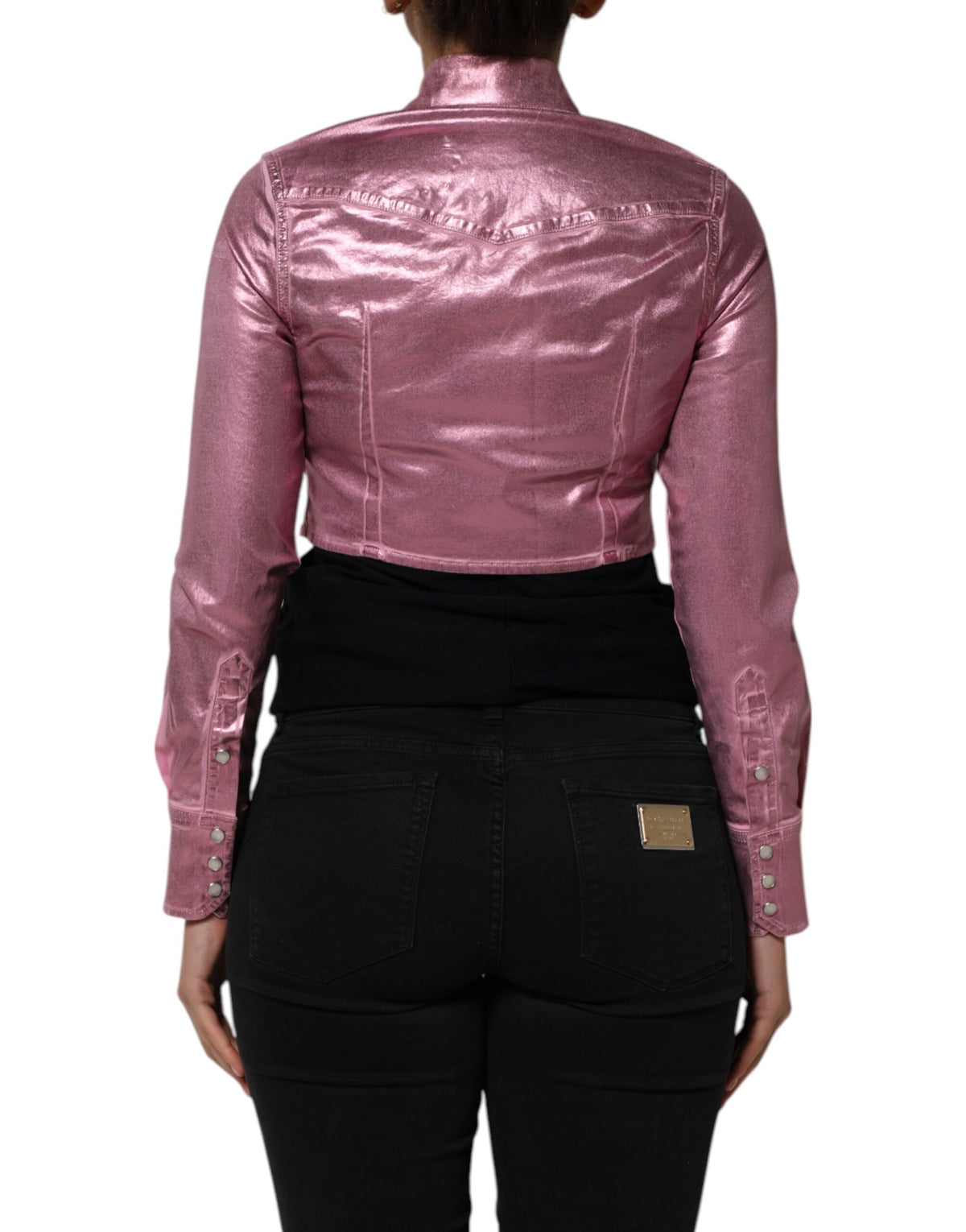 Dolce & Gabbana Pink Cotton Stretch Collared Cropped Women's Jacket (Pre-Owned)
