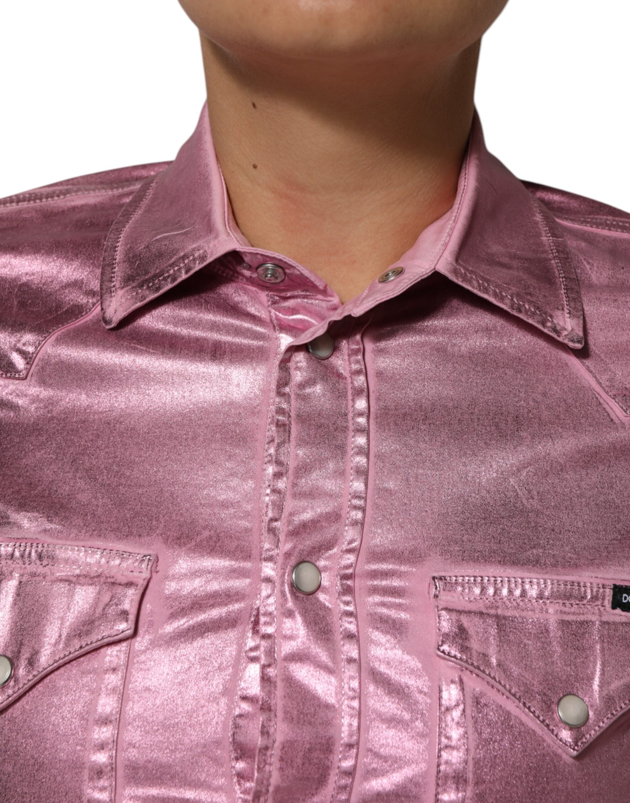 Dolce & Gabbana Pink Cotton Stretch Collared Cropped Women's Jacket (Pre-Owned)