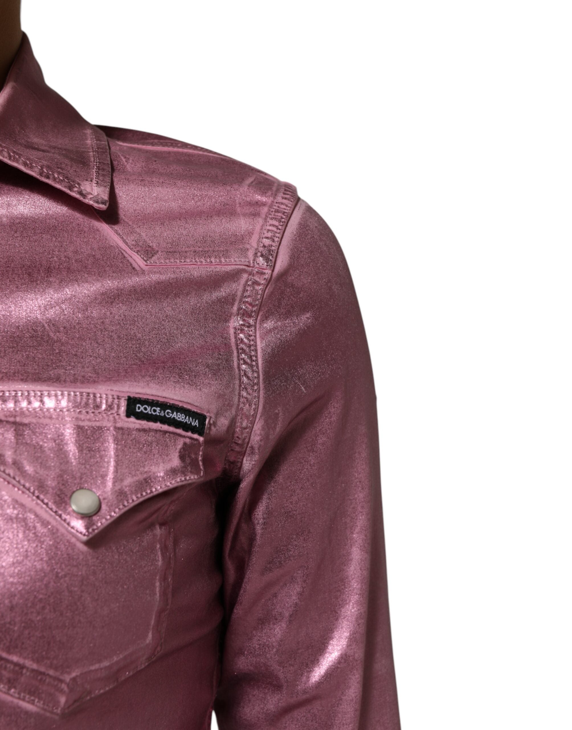 Dolce & Gabbana Pink Cotton Stretch Collared Cropped Women's Jacket (Pre-Owned)