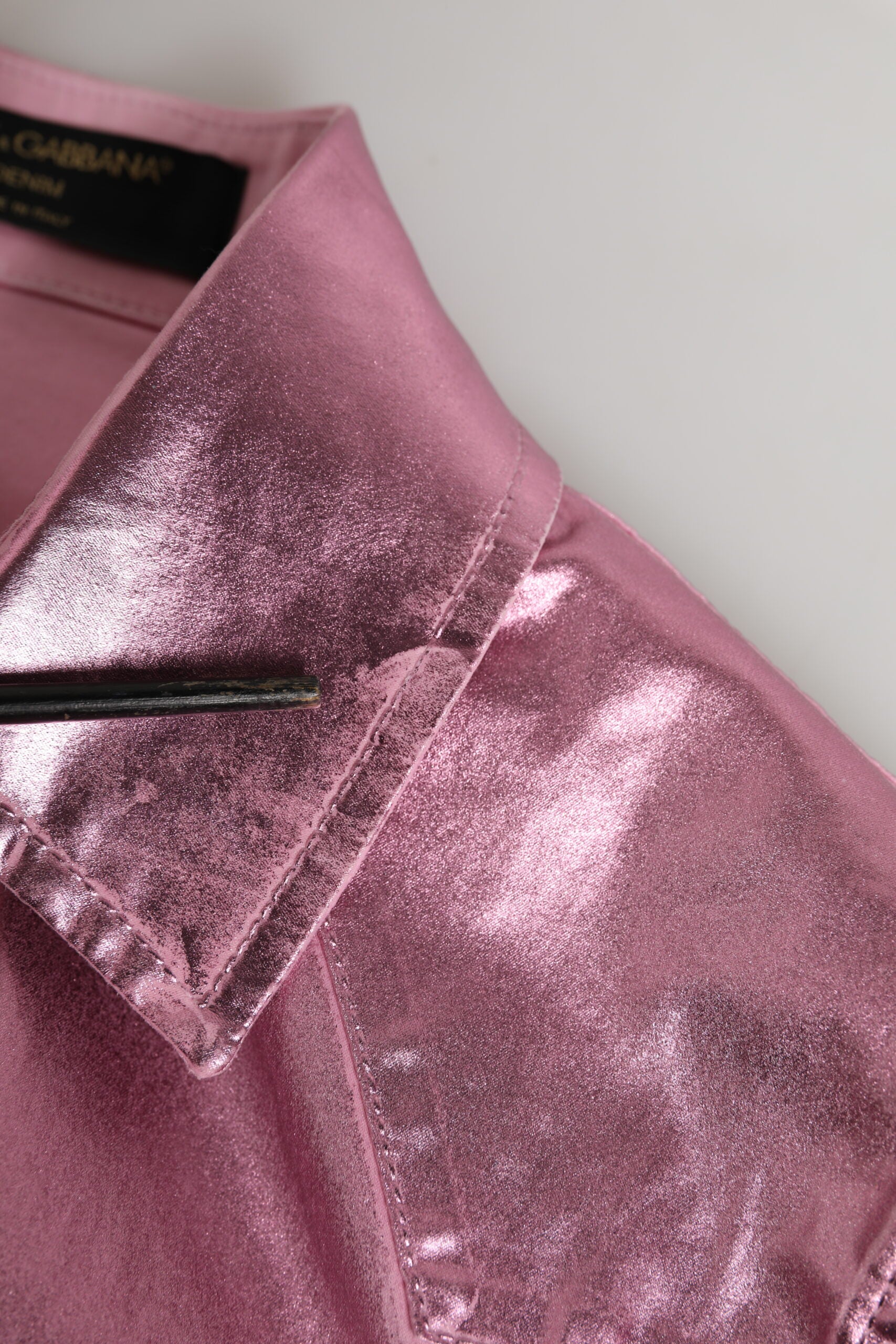 Dolce & Gabbana Pink Cotton Stretch Collared Cropped Women's Jacket (Pre-Owned)