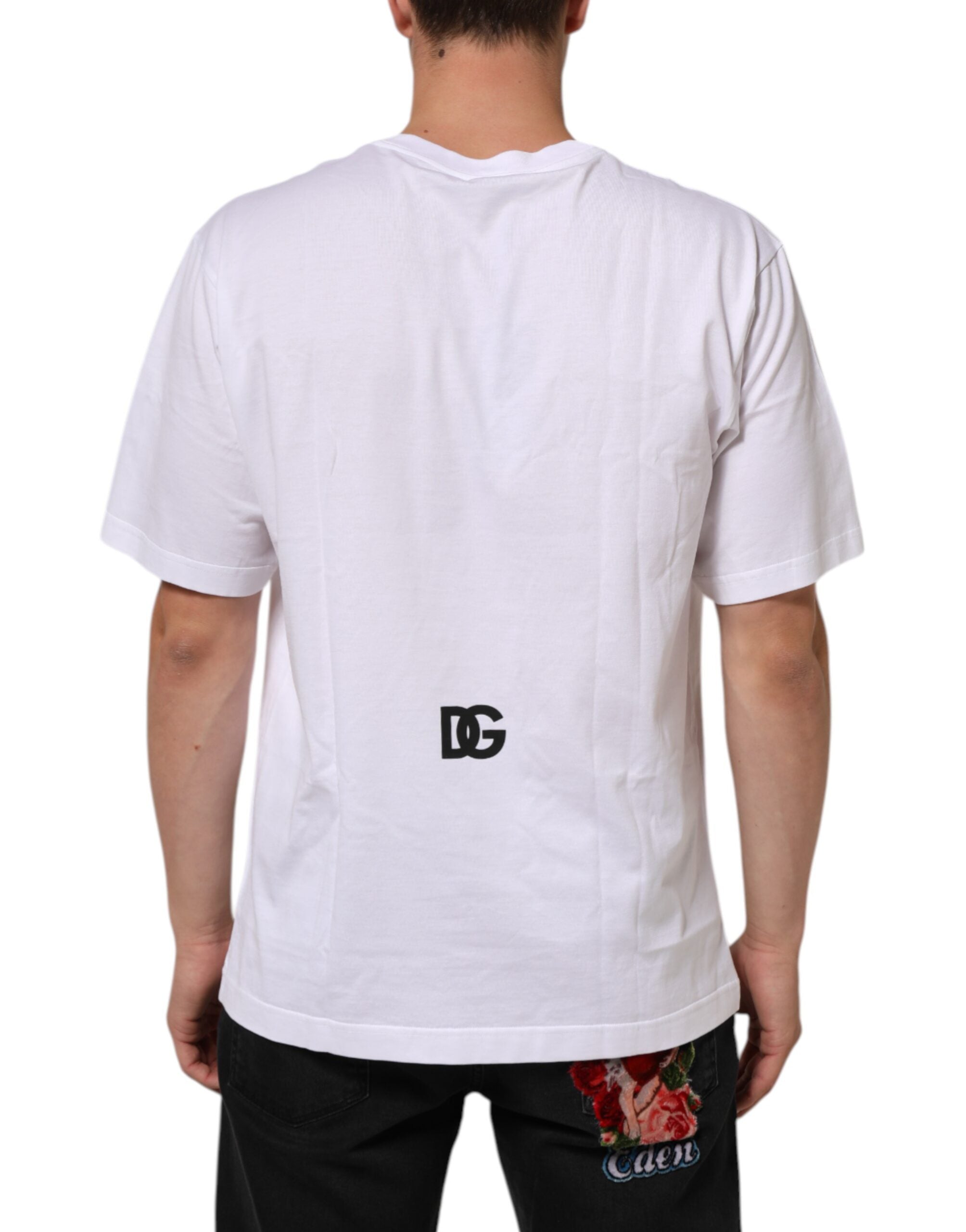 Dolce & Gabbana White Logo Print Cotton Crew Neck Men Men's T-shirt