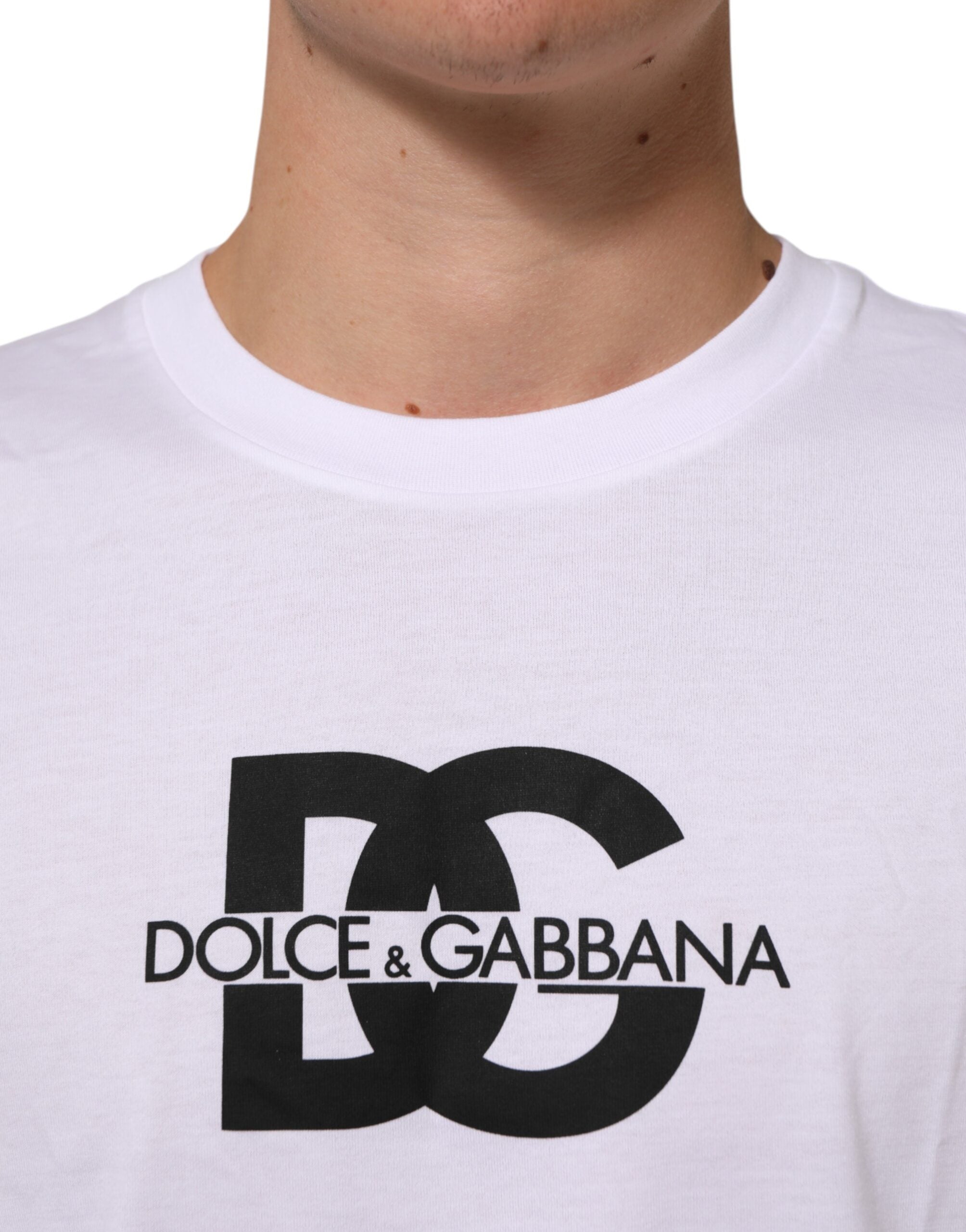 Dolce & Gabbana White Logo Print Cotton Crew Neck Men Men's T-shirt