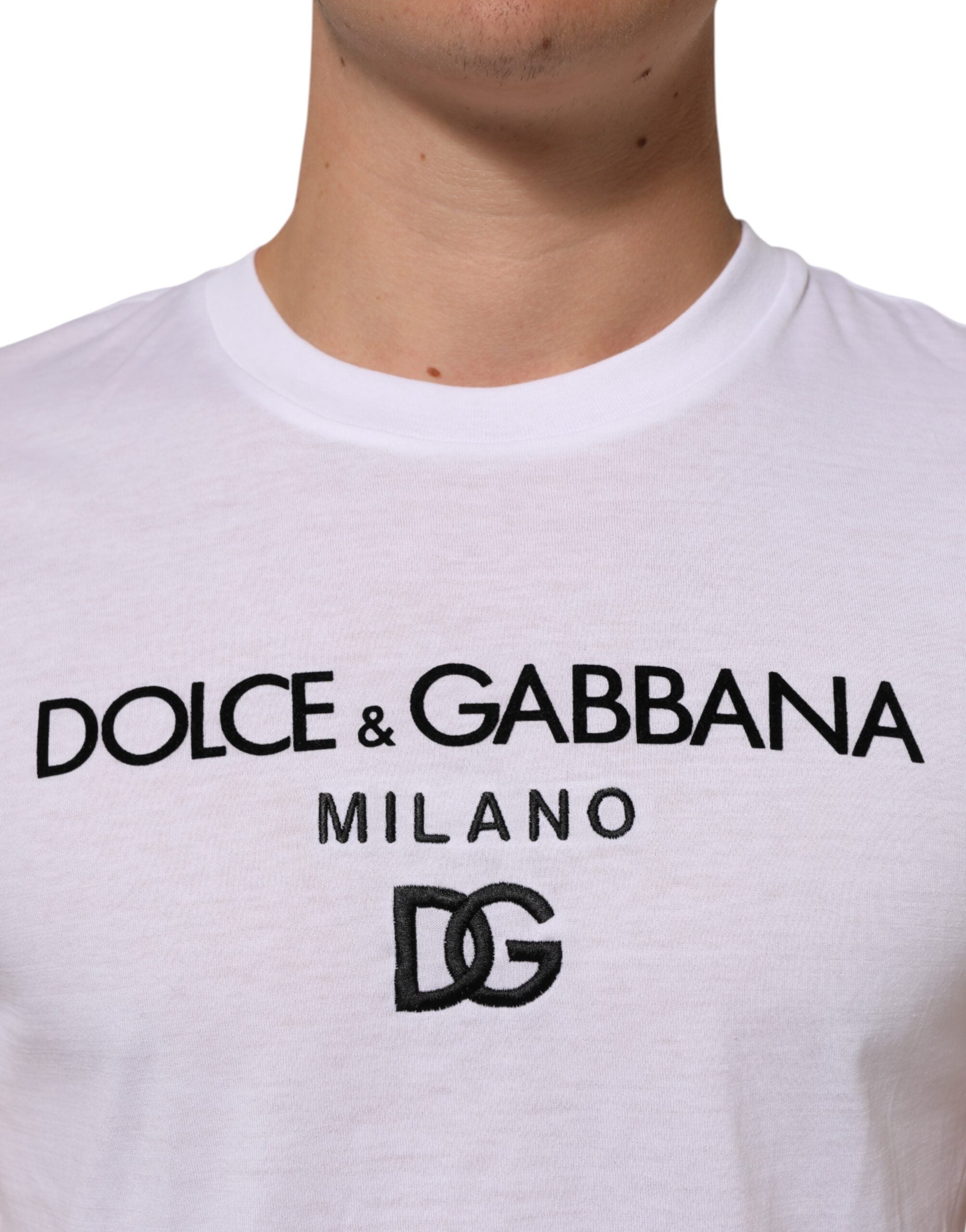 Dolce & Gabbana White Logo Print Cotton Men Crew Neck Men's T-shirt (Pre-Owned)