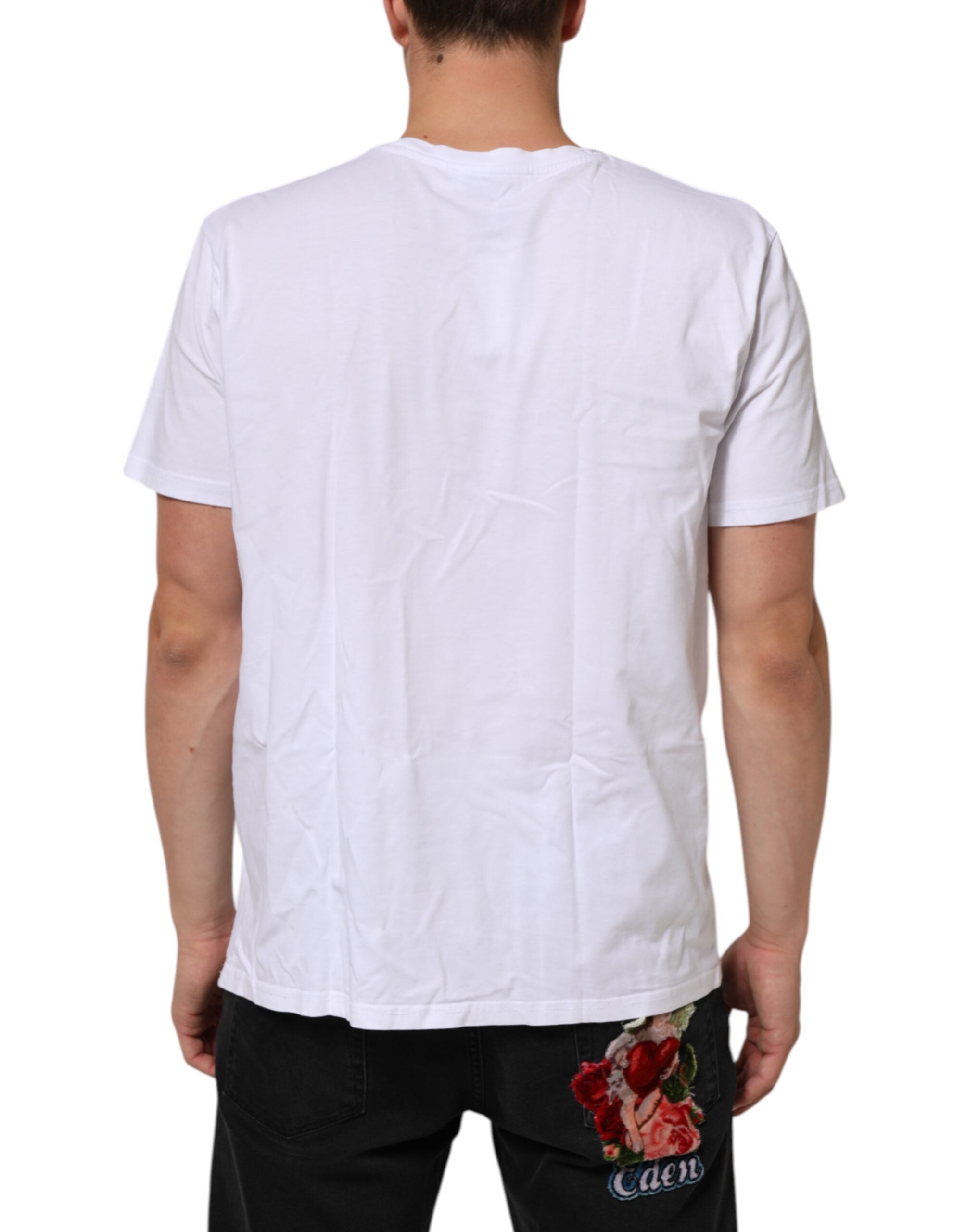 Dolce & Gabbana White Logo Print Cotton Crew Neck Men's T-shirt (Pre-Owned)