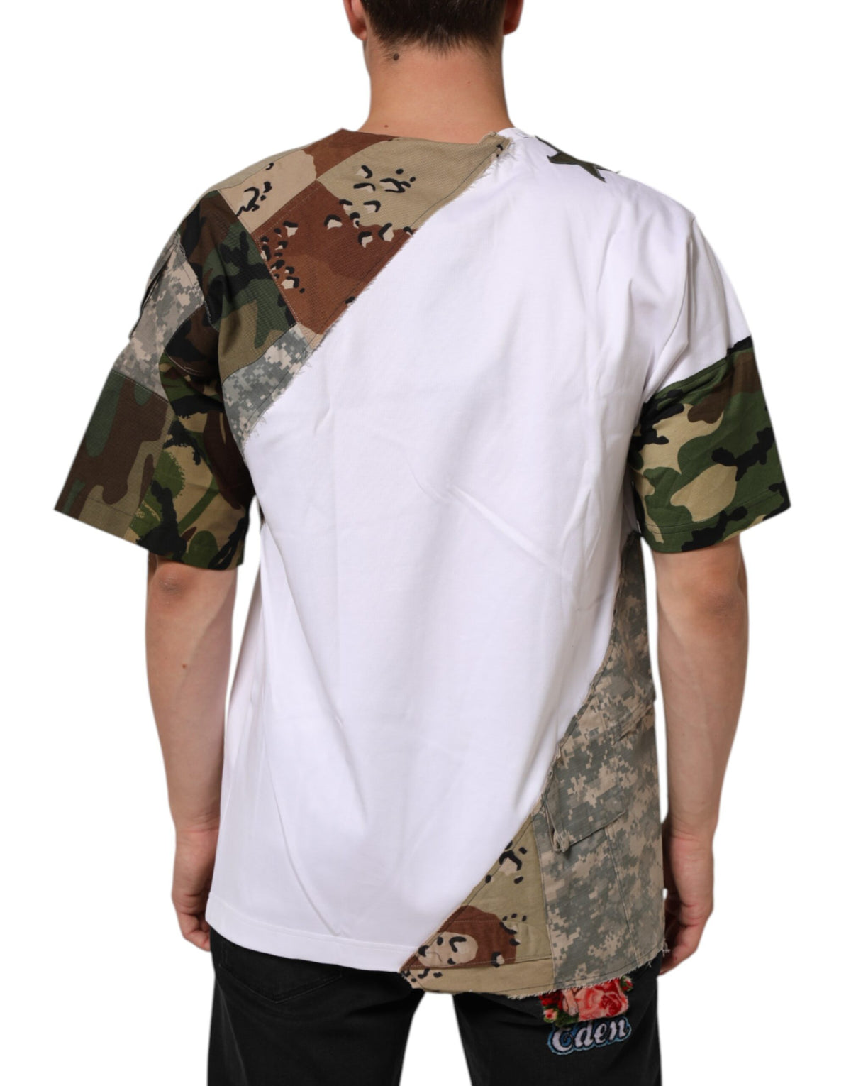 Dolce & Gabbana White Camouflage Patckwork Men Cotton Men's T-shirt