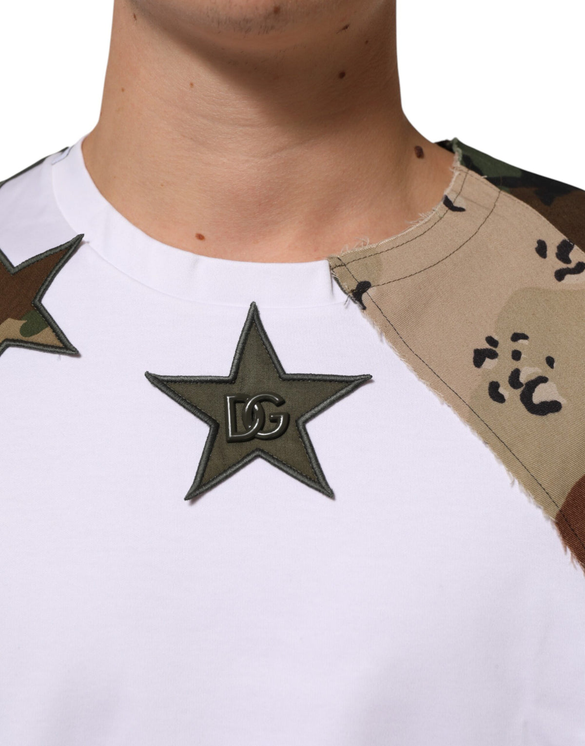 Dolce & Gabbana White Camouflage Patckwork Men Cotton Men's T-shirt
