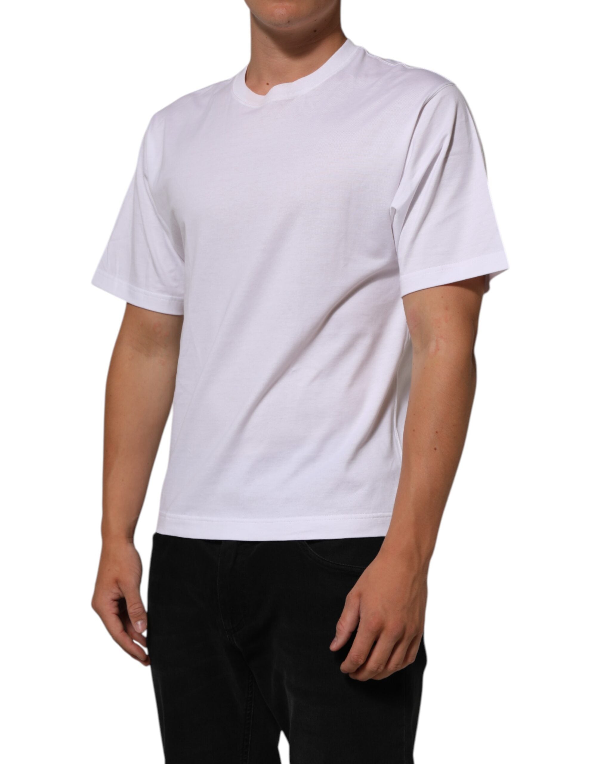 Dolce & Gabbana White Angel Print Cotton Men Crew Neck Men's T-shirt (Pre-Owned)