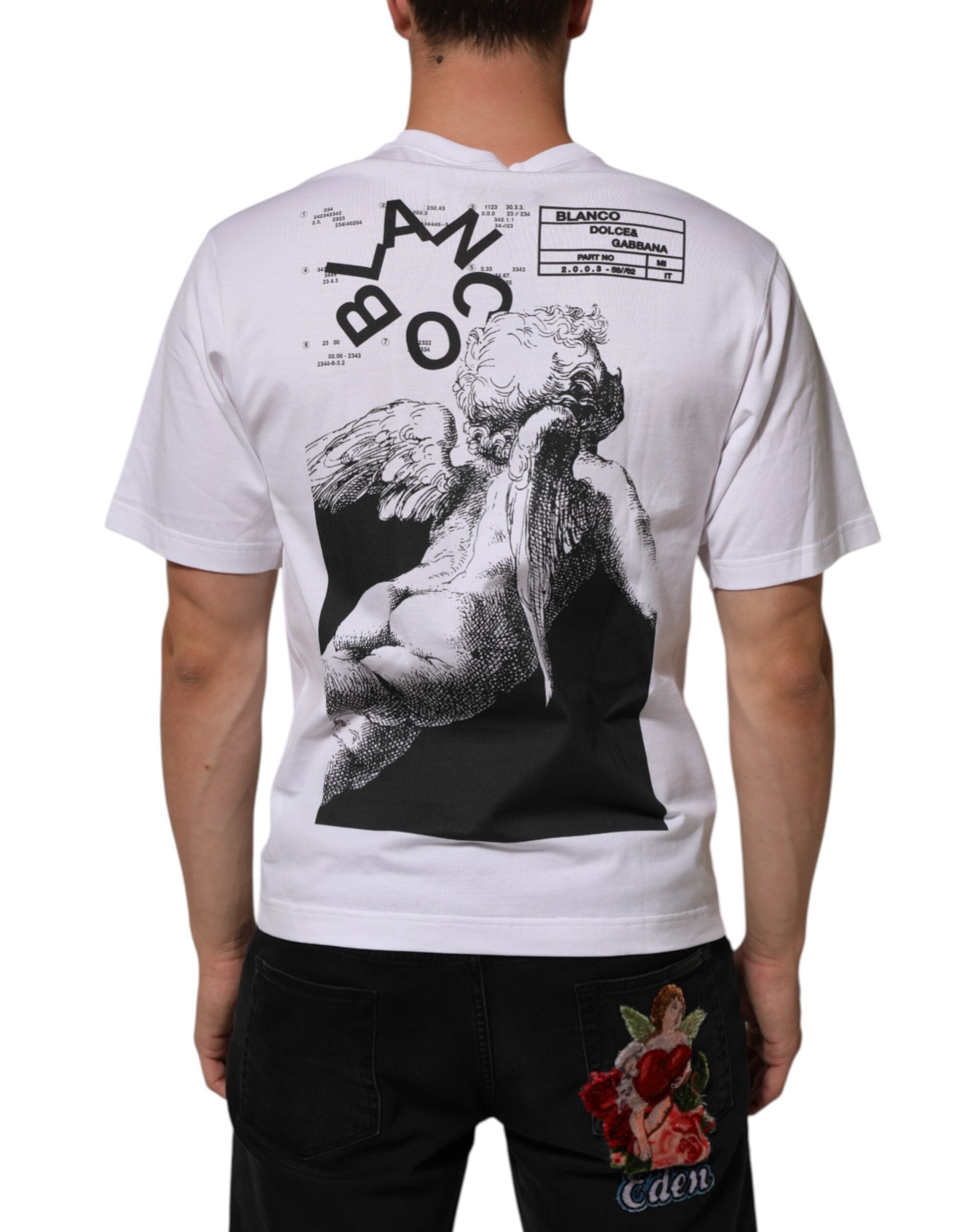 Dolce & Gabbana White Angel Print Cotton Men Crew Neck Men's T-shirt (Pre-Owned)