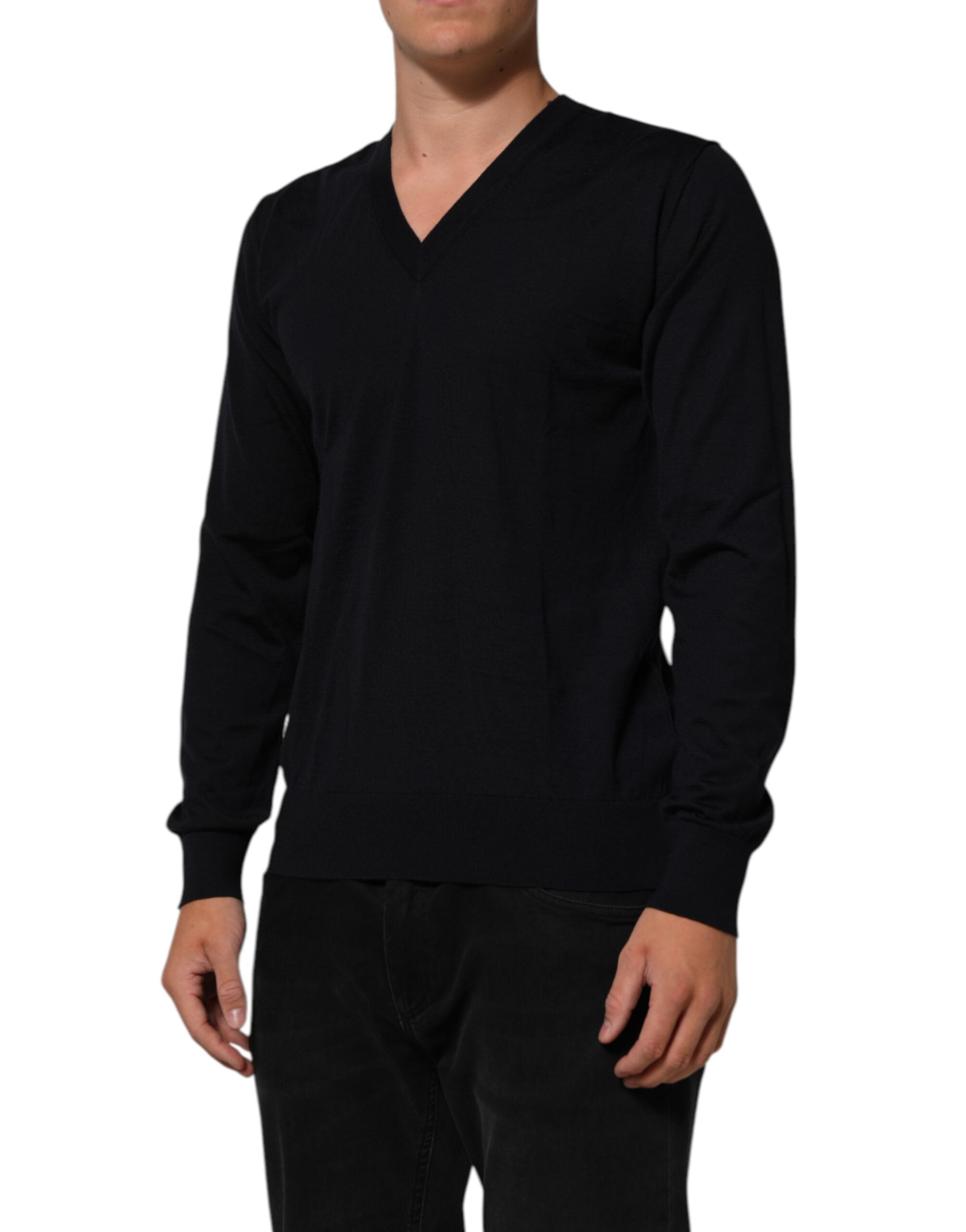 Dolce & Gabbana Black Cashmere Knit V-Neck Pullover Men's Sweater (Pre-Owned)