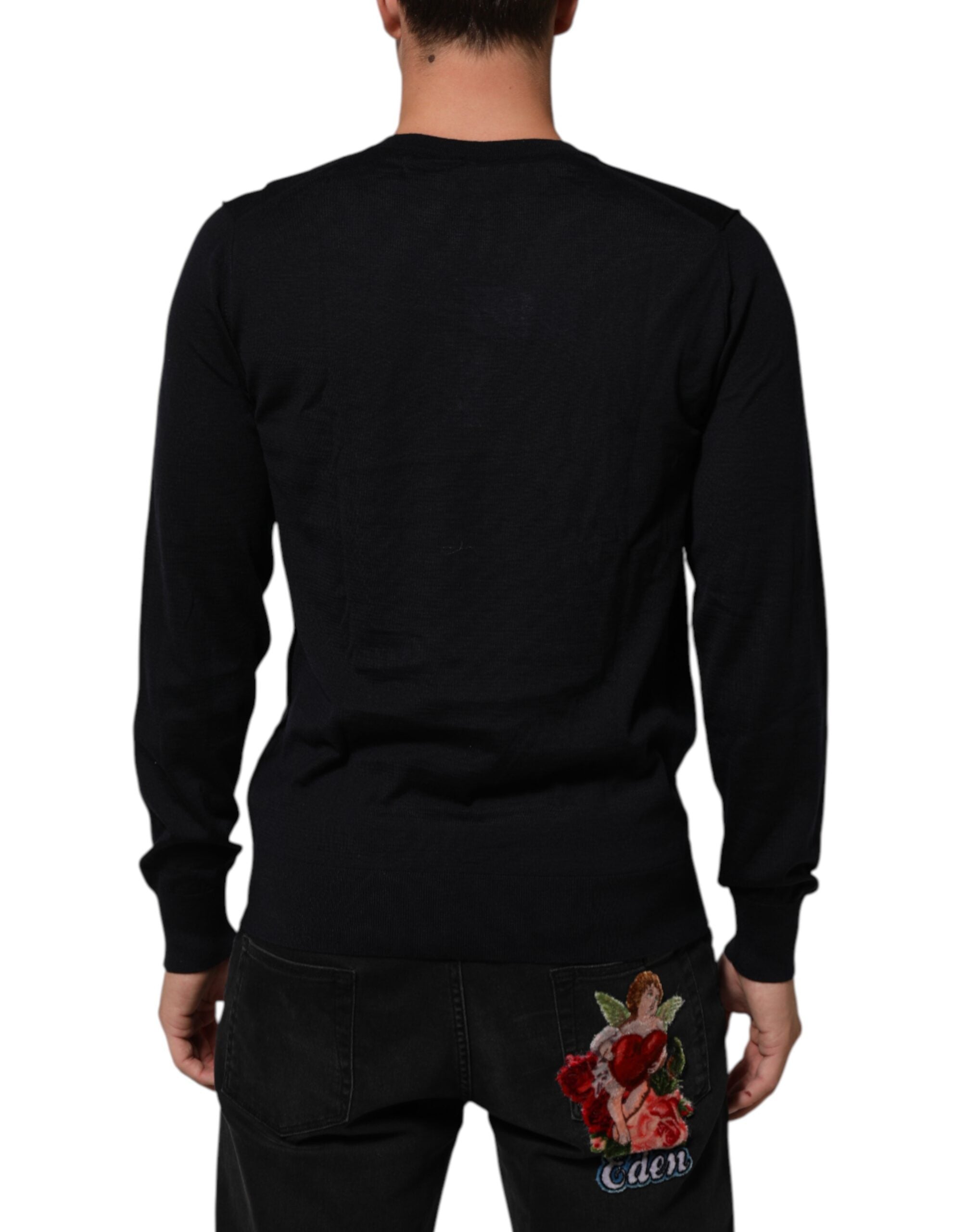 Dolce & Gabbana Black Cashmere Knit V-Neck Pullover Men's Sweater (Pre-Owned)