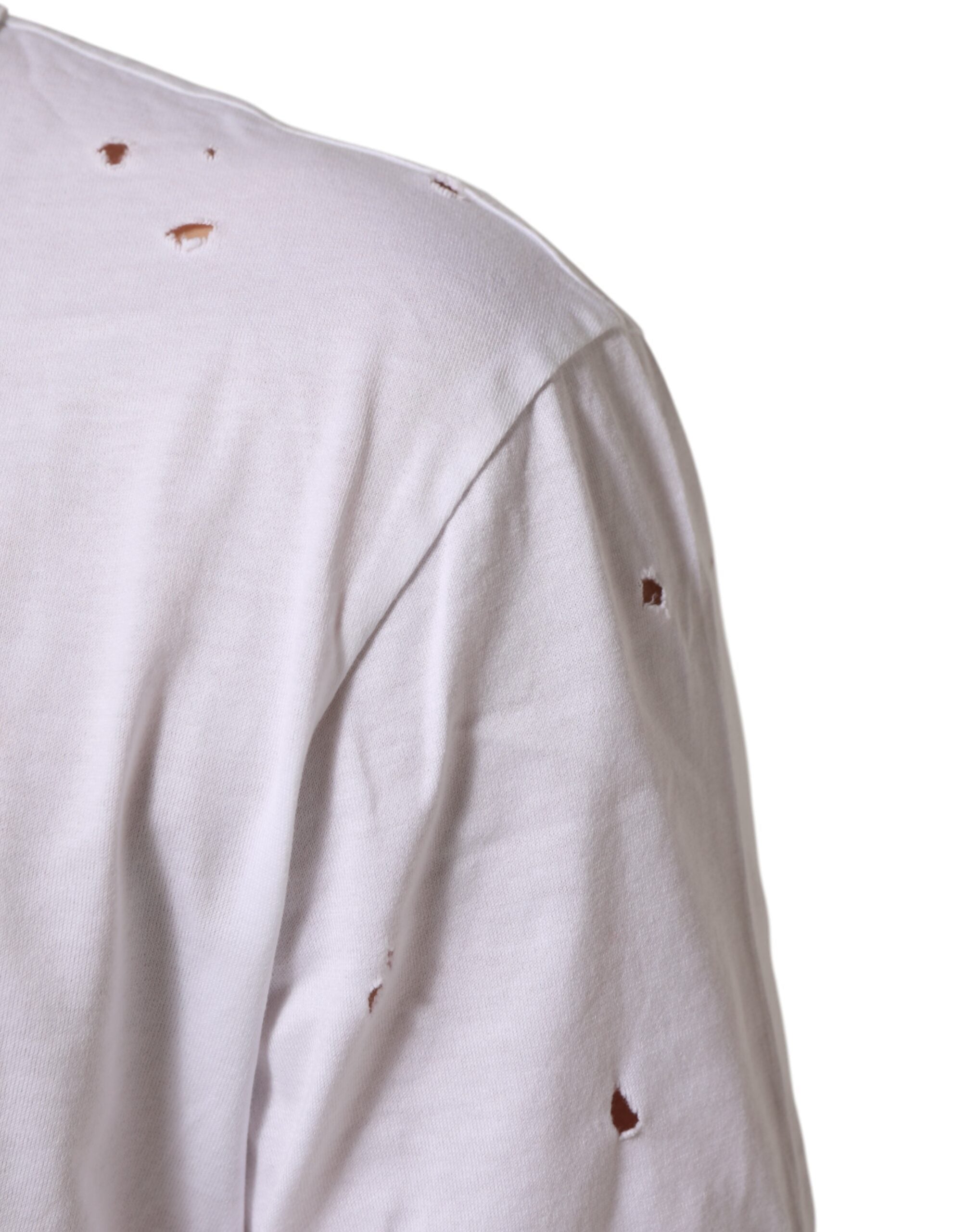 Dolce & Gabbana White Distressed Cotton V Neck Men Men's T-shirt