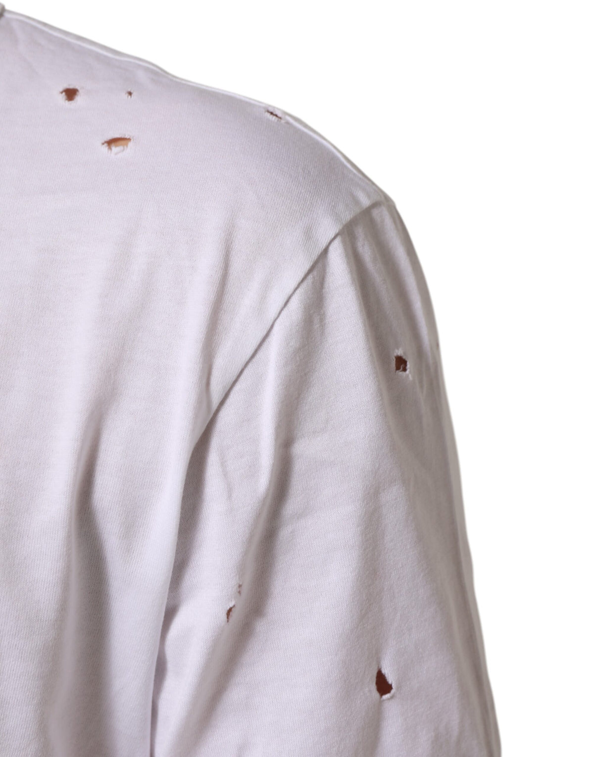 Dolce & Gabbana White Distressed Cotton V Neck Men Men's T-shirt