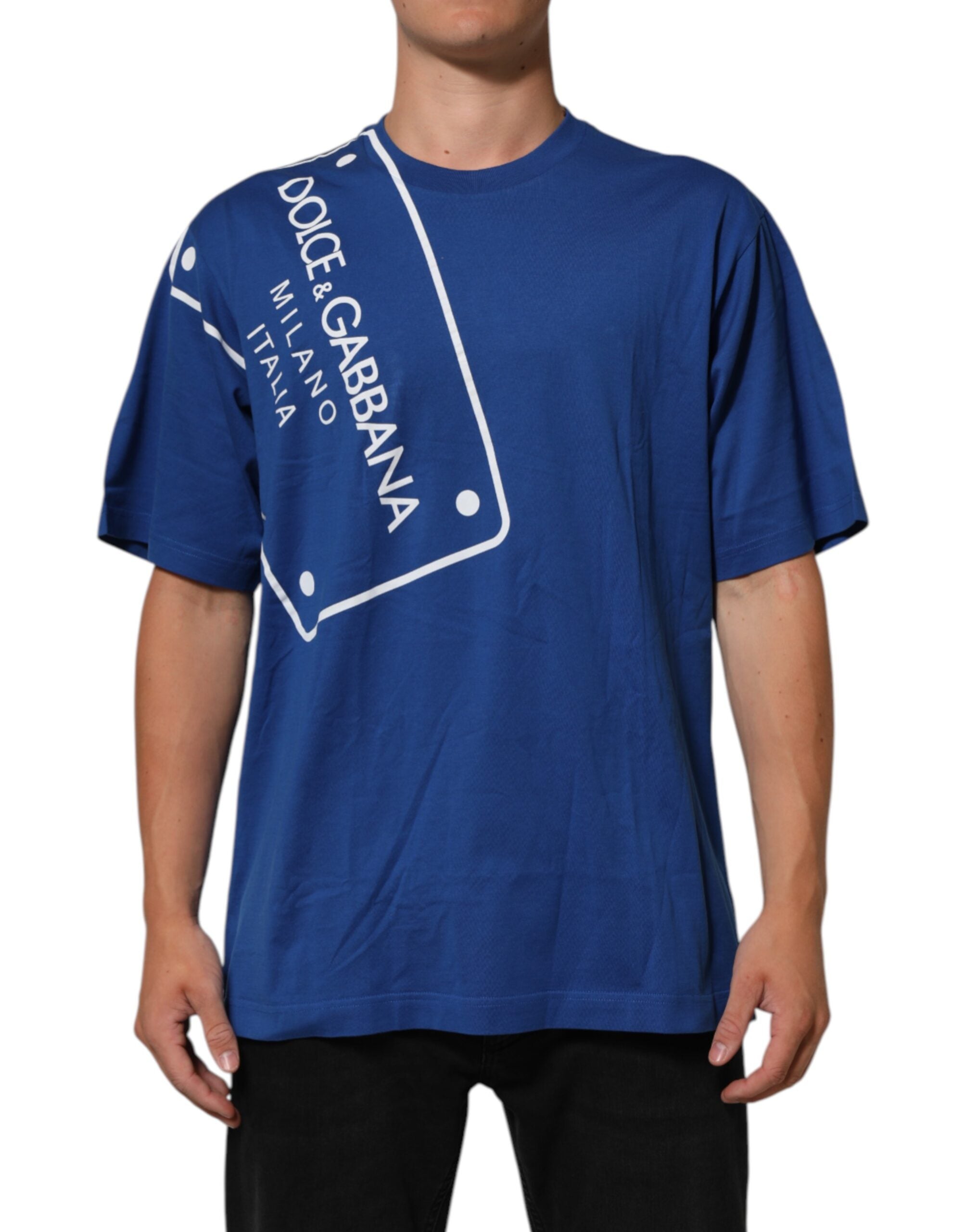 Dolce & Gabbana Blue Logo Print Cotton Crew Neck Men Men's T-shirt