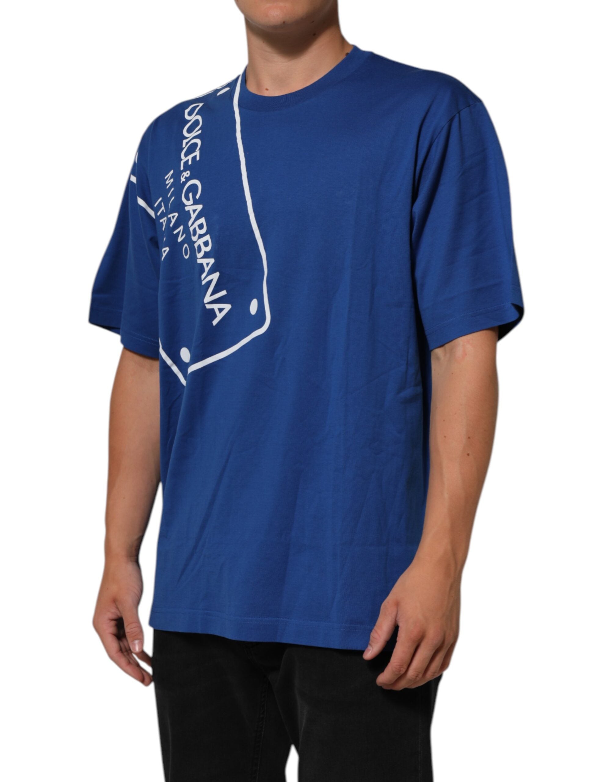 Dolce & Gabbana Blue Logo Print Cotton Crew Neck Men Men's T-shirt