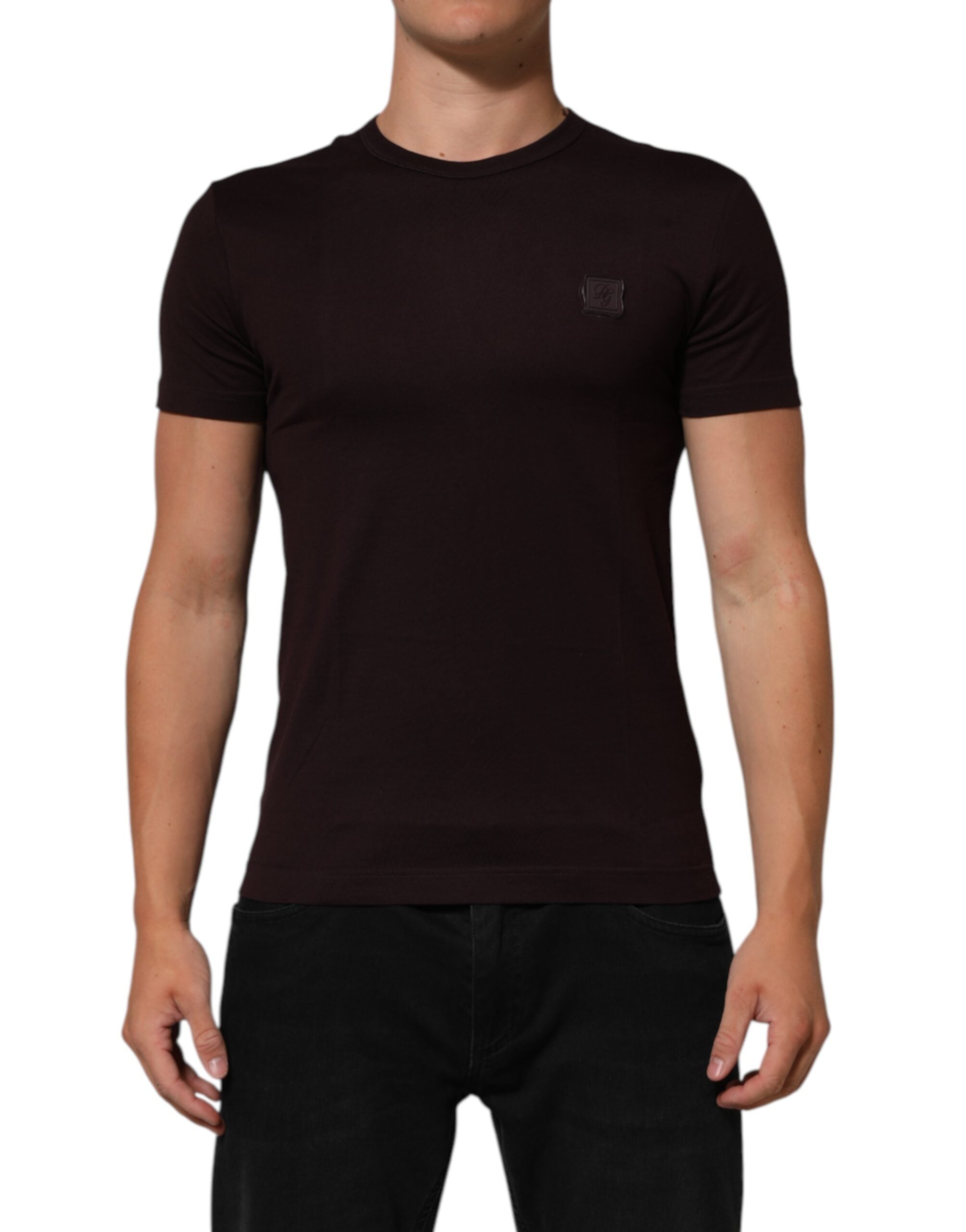 Dolce & Gabbana Brown Logo Plaque Cotton Crew Neck Men's T-shirt