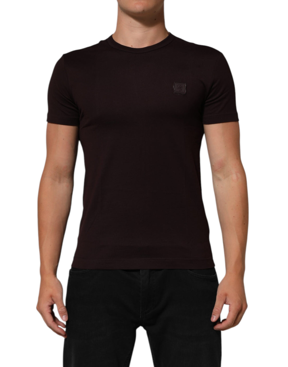Dolce & Gabbana Brown Logo Plaque Cotton Crew Neck Men's T-shirt