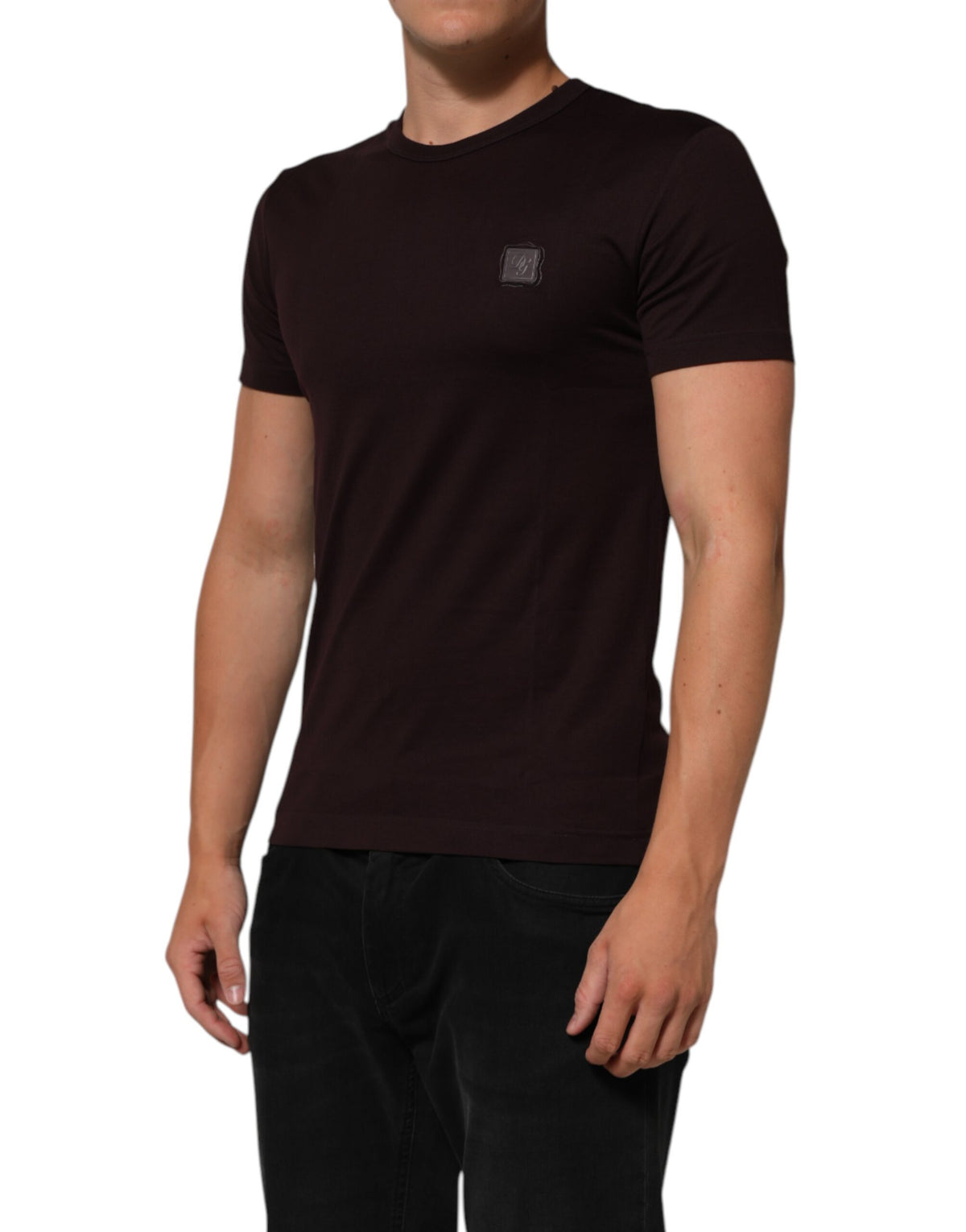 Dolce & Gabbana Brown Logo Plaque Cotton Crew Neck Men's T-shirt
