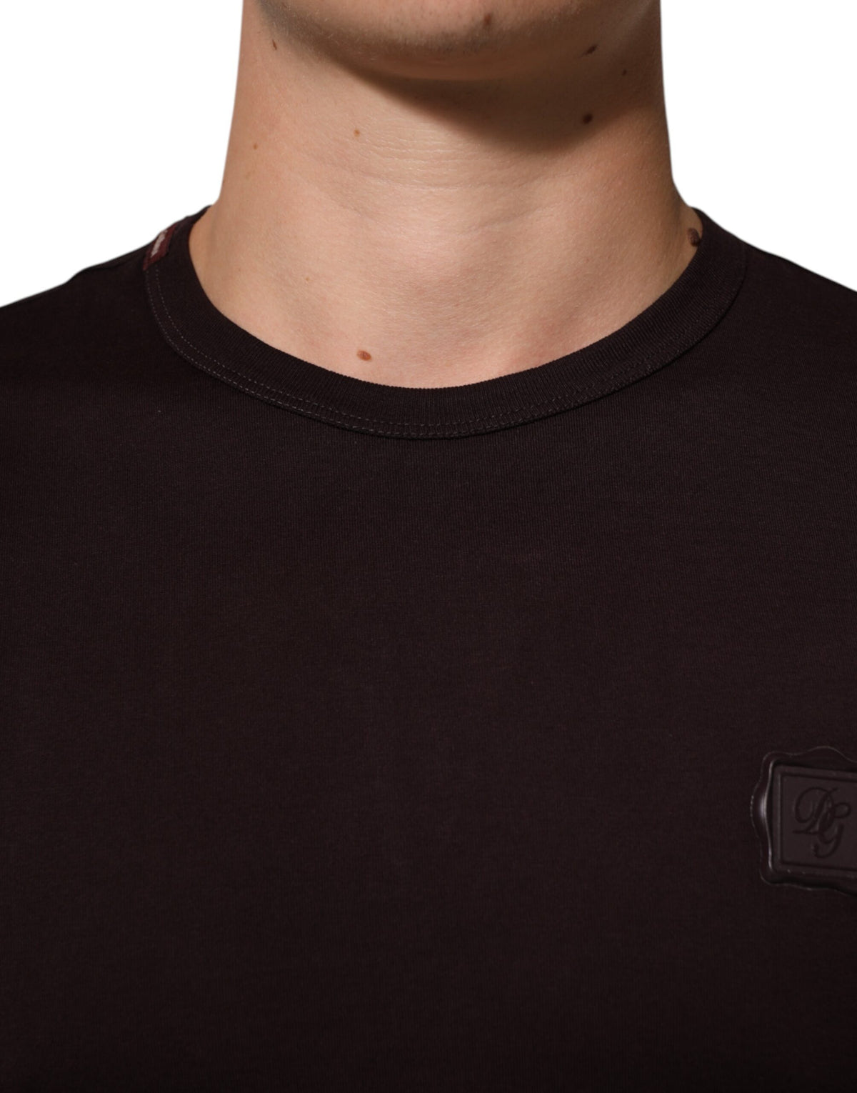 Dolce & Gabbana Brown Logo Plaque Cotton Crew Neck Men's T-shirt