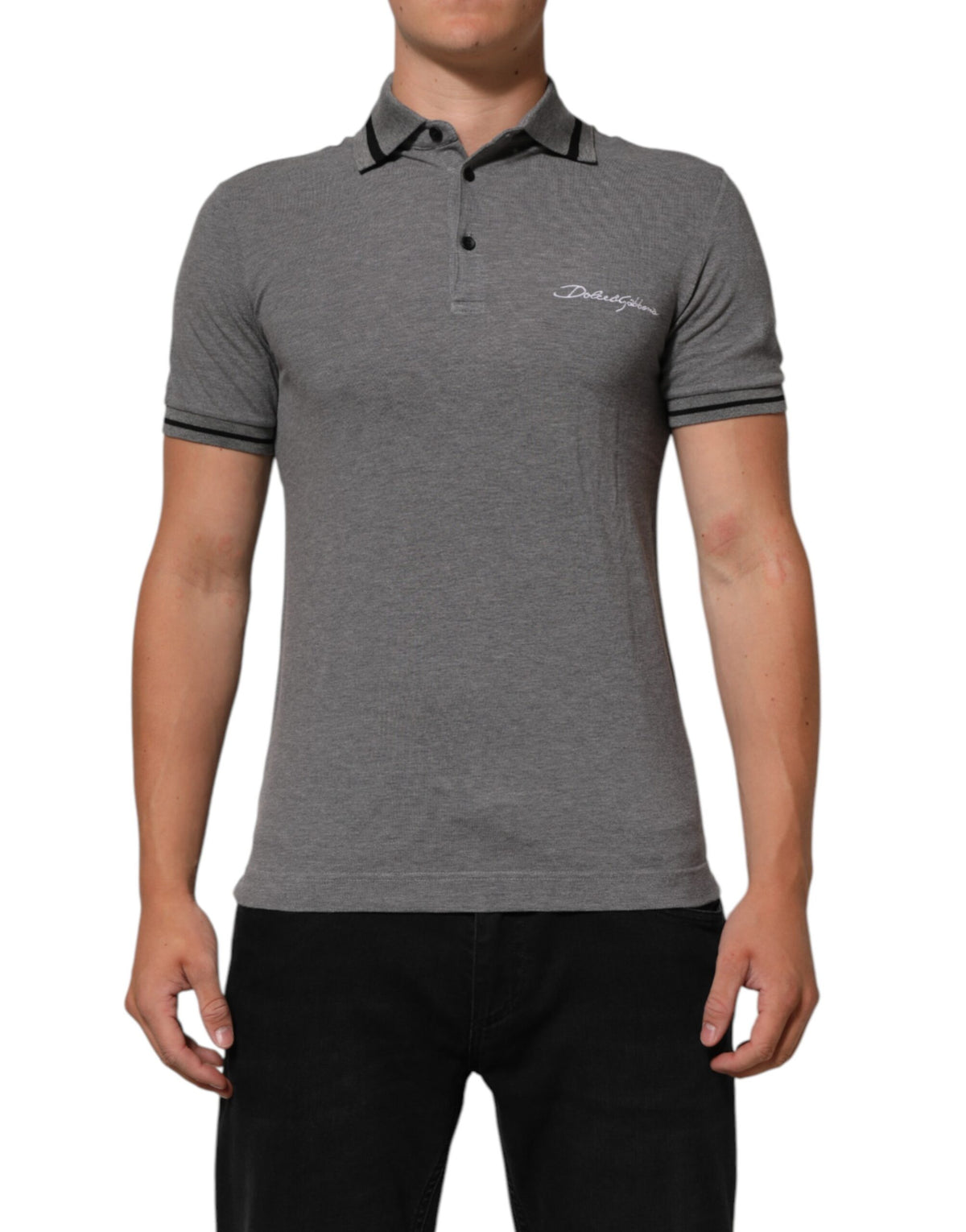 Dolce & Gabbana Gray Logo Embroidery Collared Polo Men's T-shirt