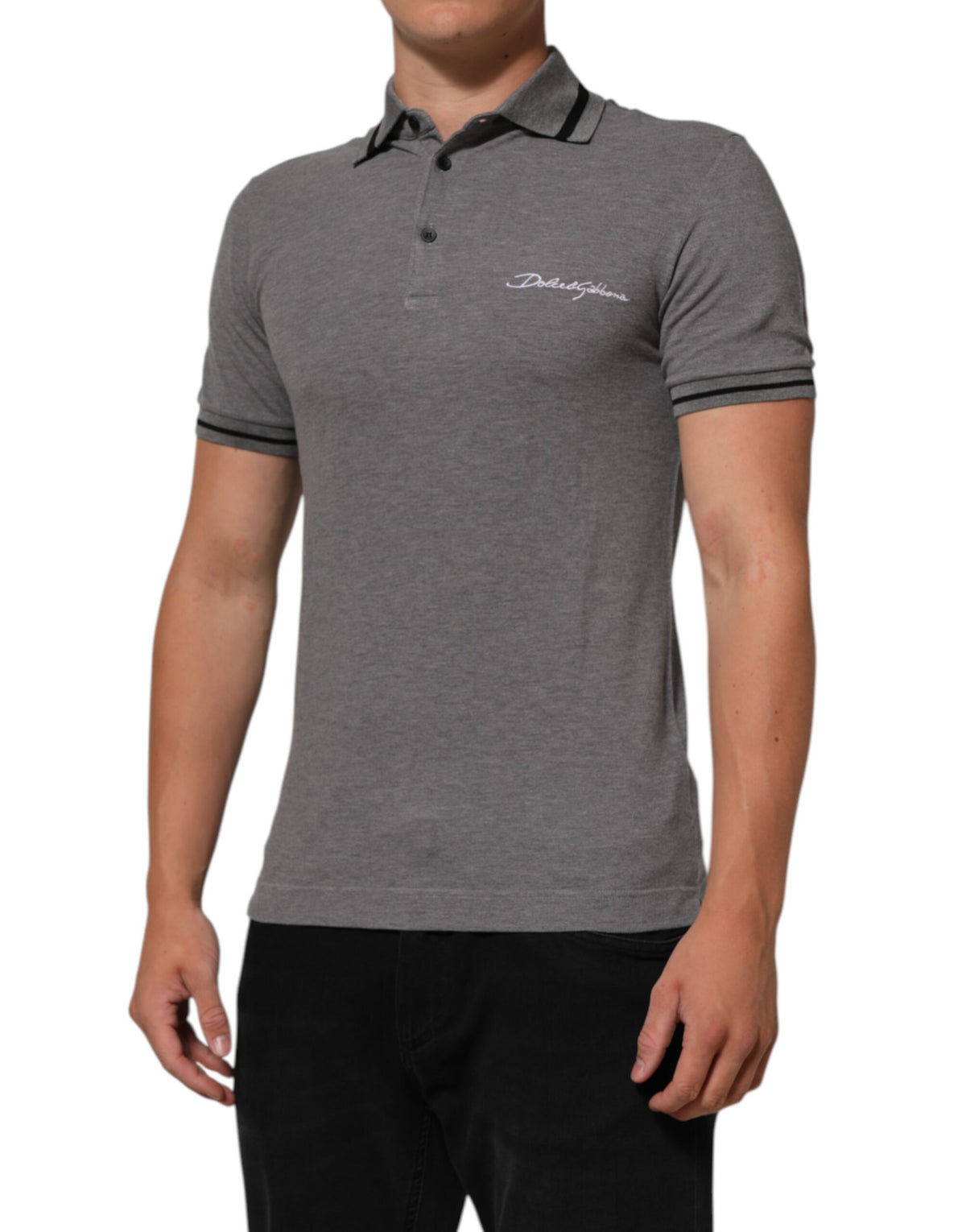 Dolce & Gabbana Gray Logo Embroidery Collared Polo Men's T-shirt