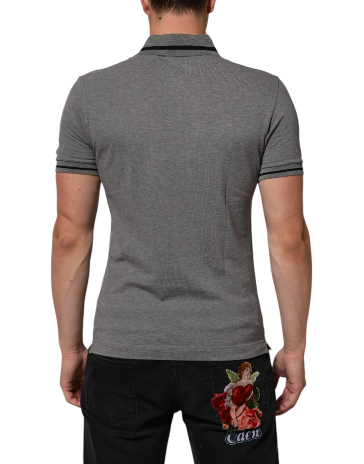 Dolce & Gabbana Gray Logo Embroidery Collared Polo Men's T-shirt