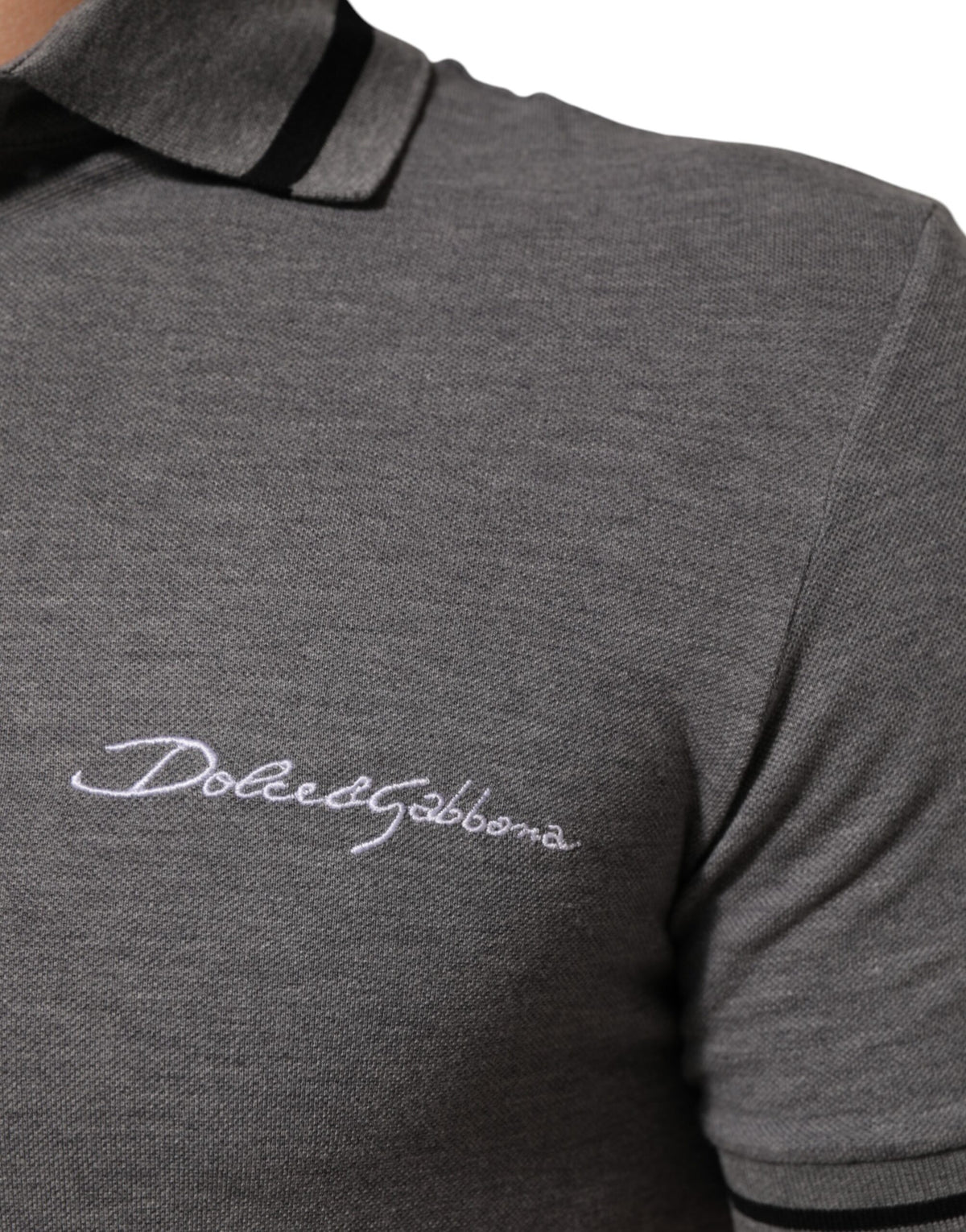 Dolce & Gabbana Gray Logo Embroidery Collared Polo Men's T-shirt