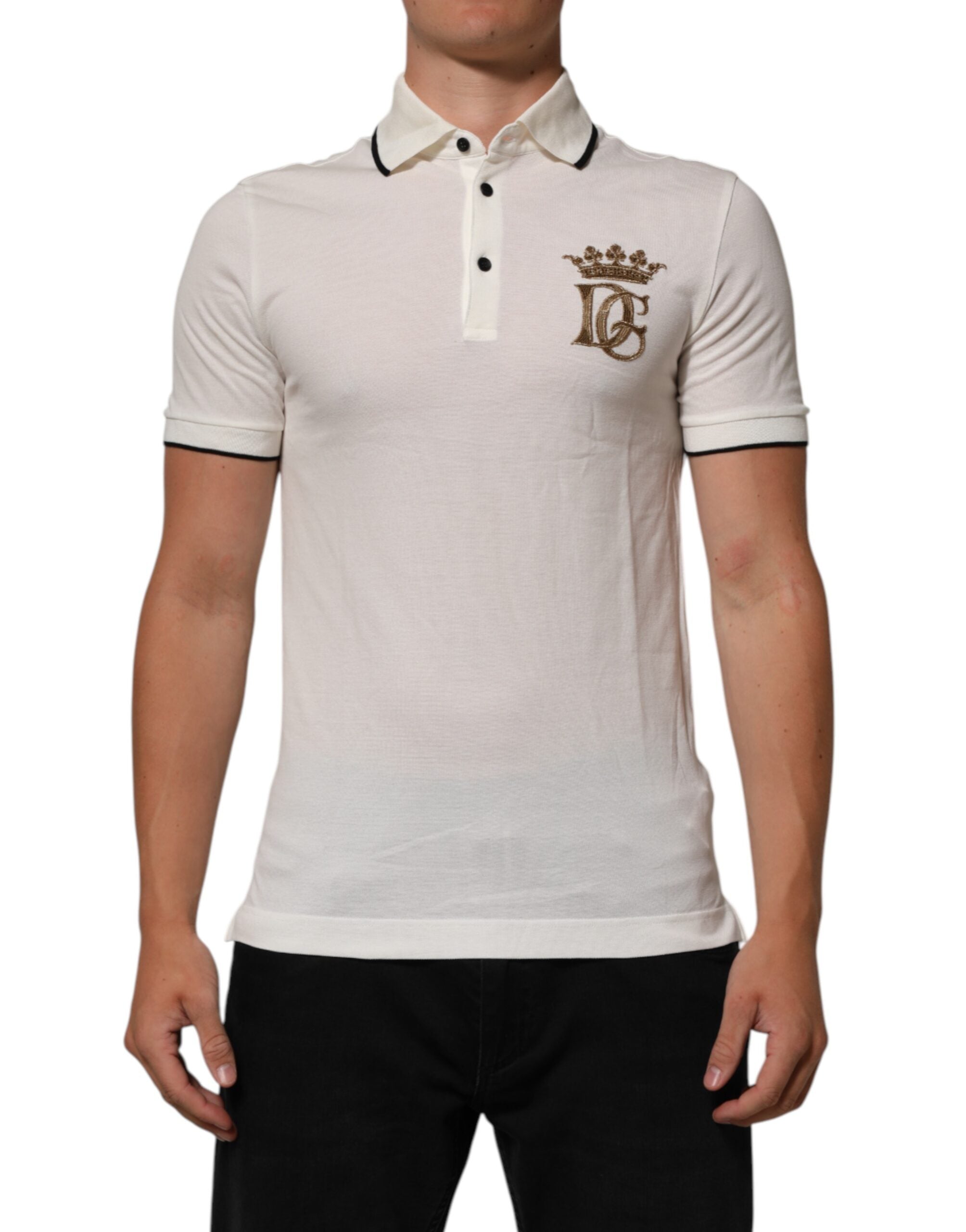 Dolce & Gabbana White Logo Embroidery Cotton Polo Men's T-shirt (Pre-Owned)