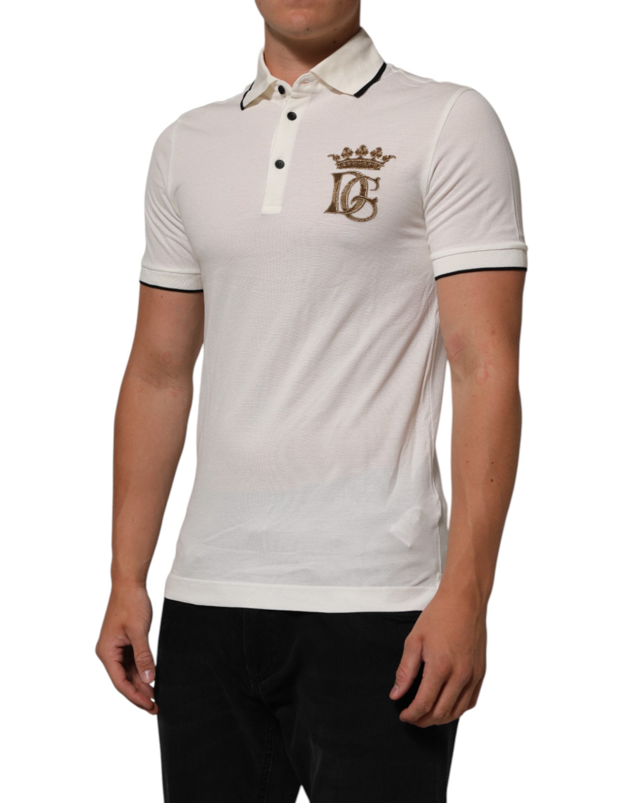 Dolce & Gabbana White Logo Embroidery Cotton Polo Men's T-shirt (Pre-Owned)