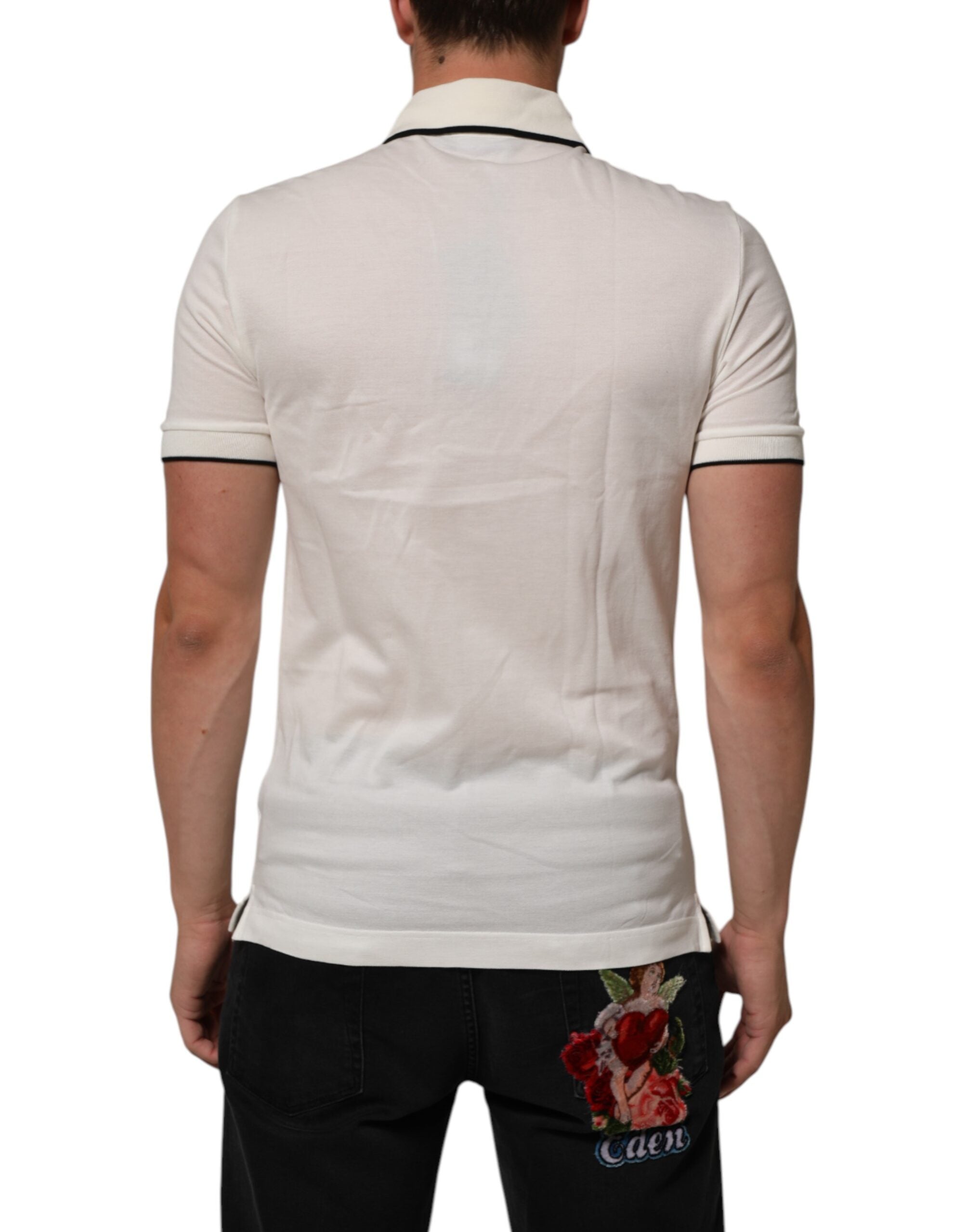 Dolce & Gabbana White Logo Embroidery Cotton Polo Men's T-shirt (Pre-Owned)
