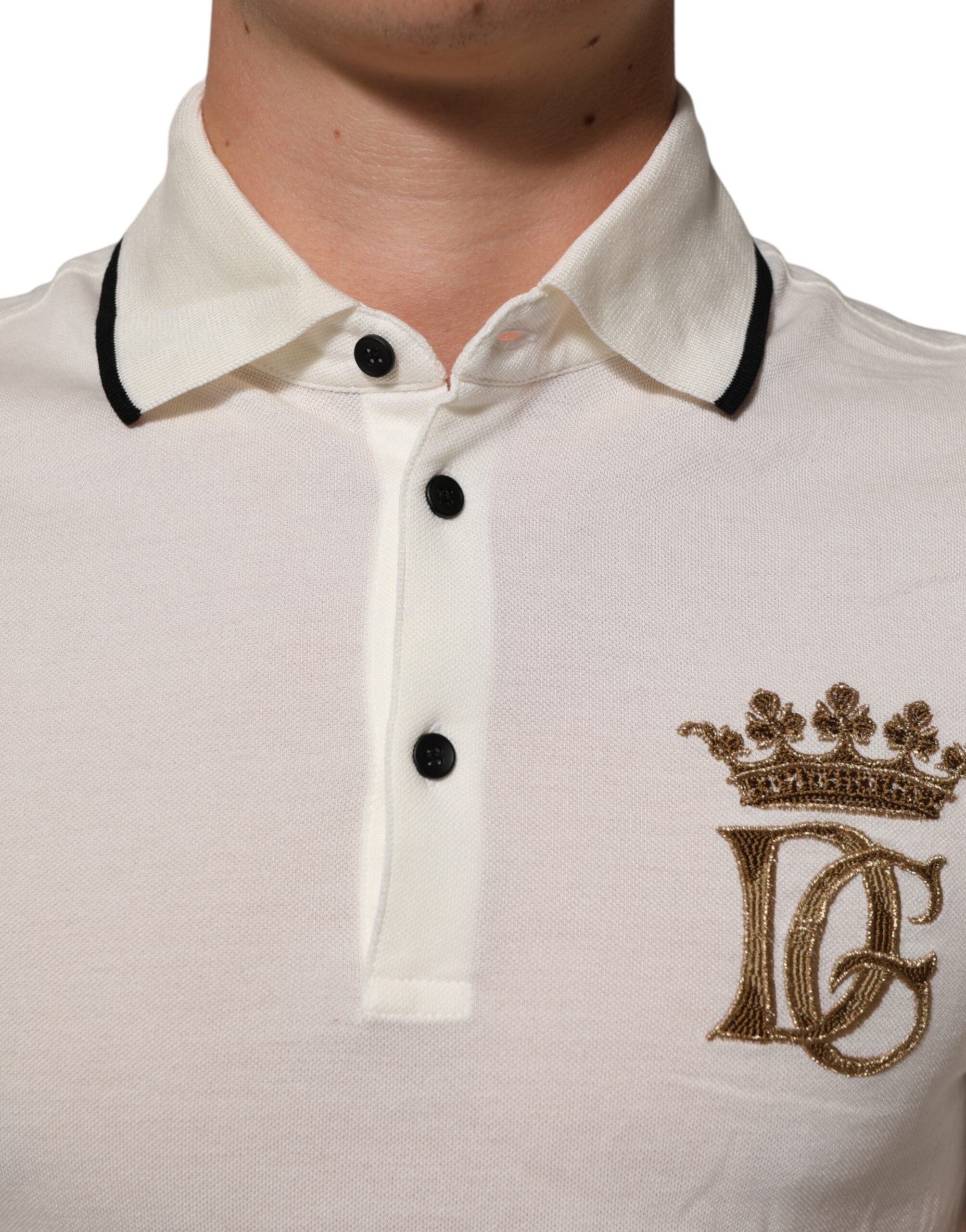 Dolce & Gabbana White Logo Embroidery Cotton Polo Men's T-shirt (Pre-Owned)