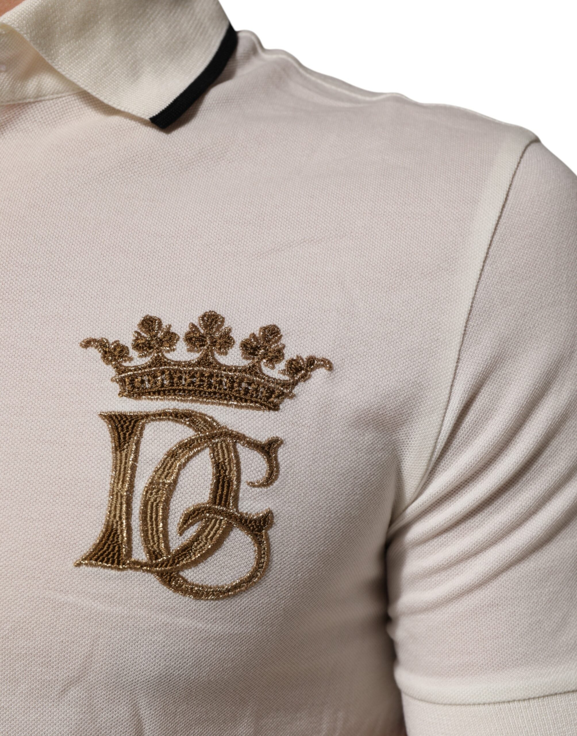 Dolce & Gabbana White Logo Embroidery Cotton Polo Men's T-shirt (Pre-Owned)