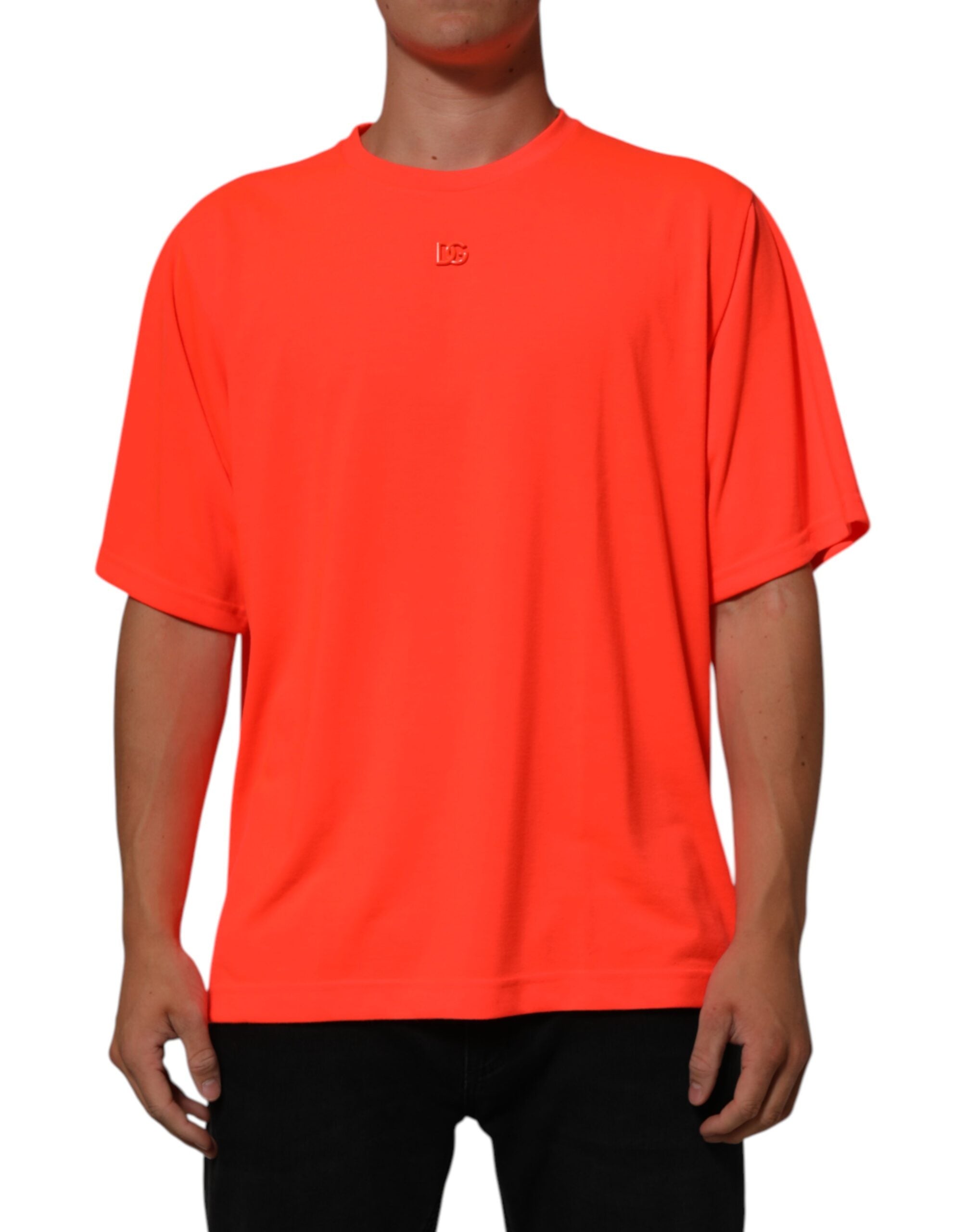Dolce & Gabbana Neon Orange Polyester Men Crew Neck Men's T-shirt