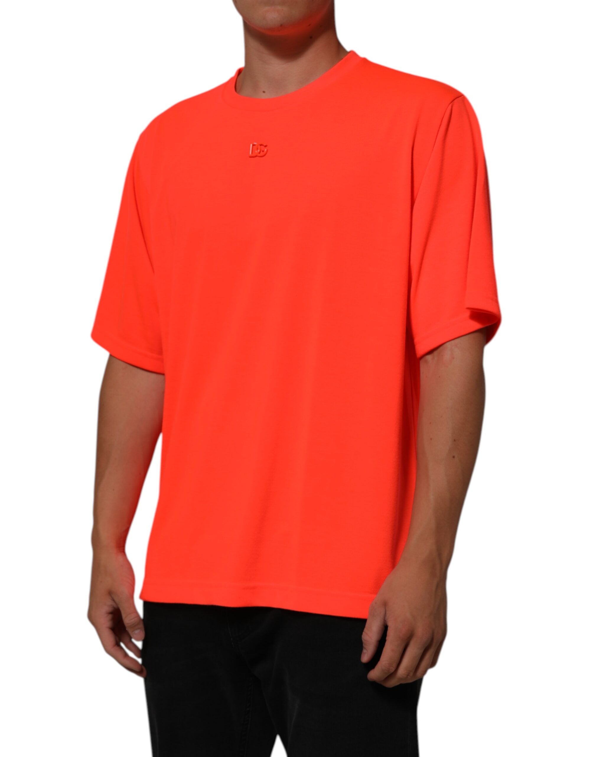 Dolce & Gabbana Neon Orange Polyester Men Crew Neck Men's T-shirt