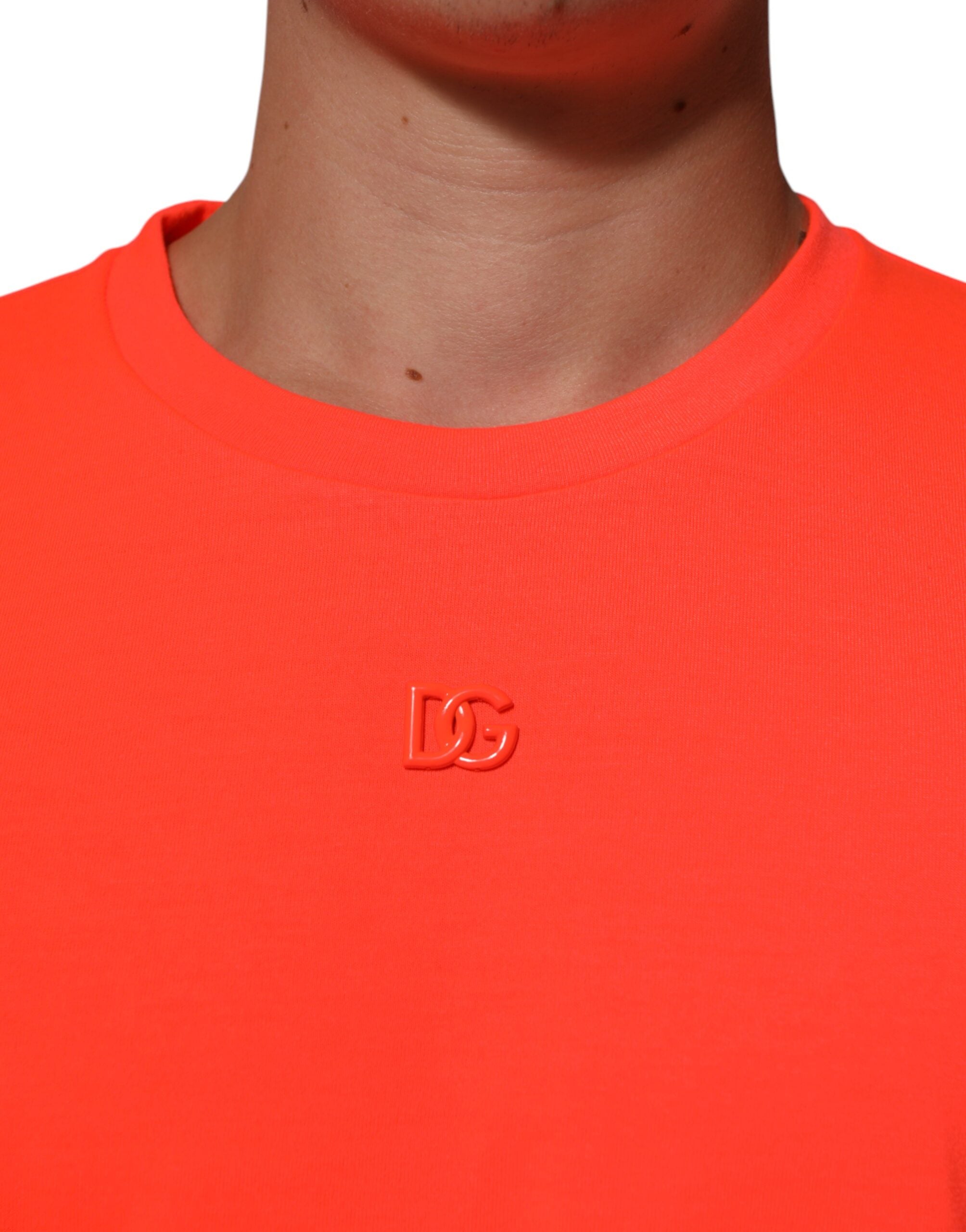Dolce & Gabbana Neon Orange Polyester Men Crew Neck Men's T-shirt